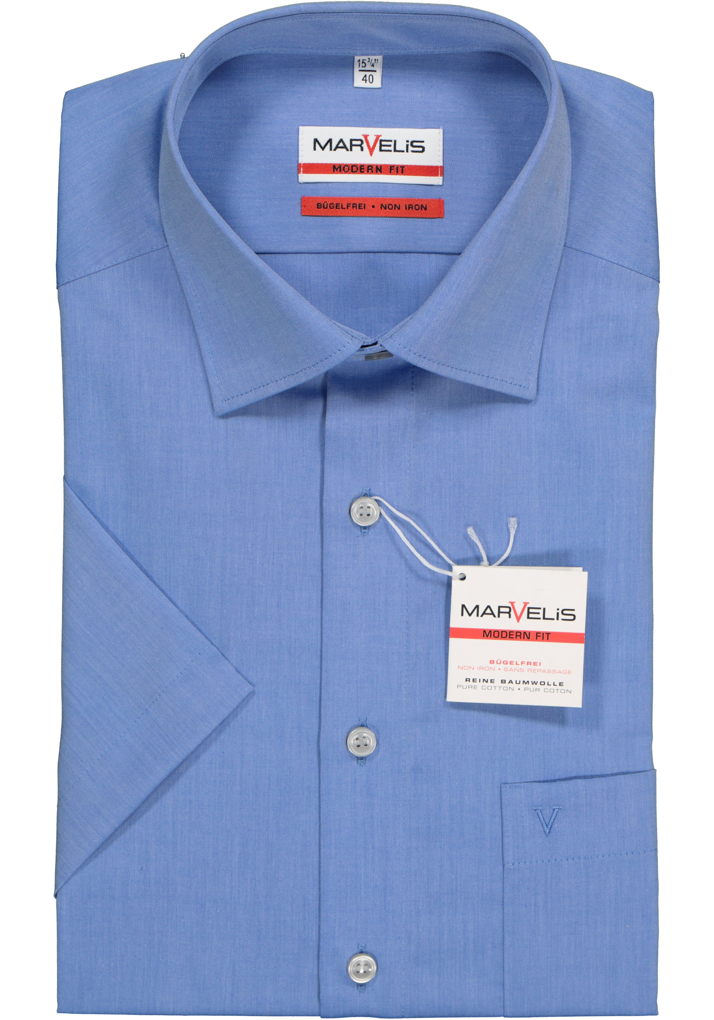 MARVELIS modern fit overhemd, korte mouw, jeans blauw  