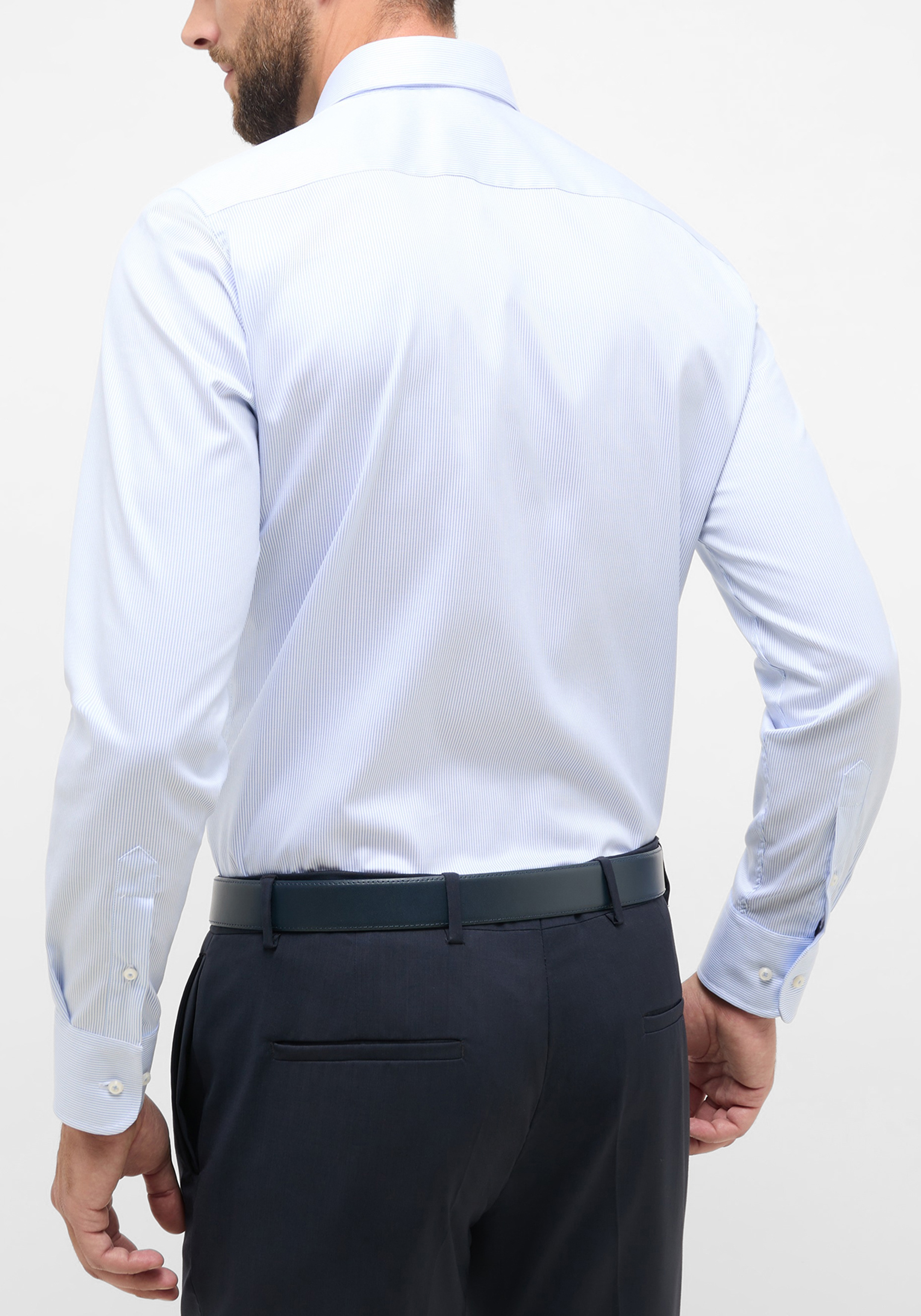 ETERNA 1863 slim fit premium overhemd, twill heren overhemd, lichtblauw met wit gestreept