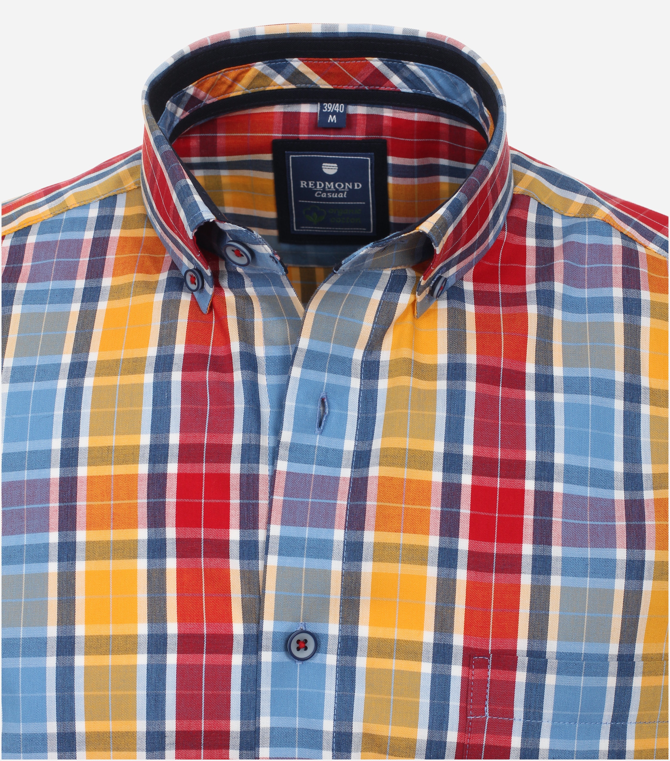 Redmond comfort fit overhemd, korte mouw, popeline, rood geruit