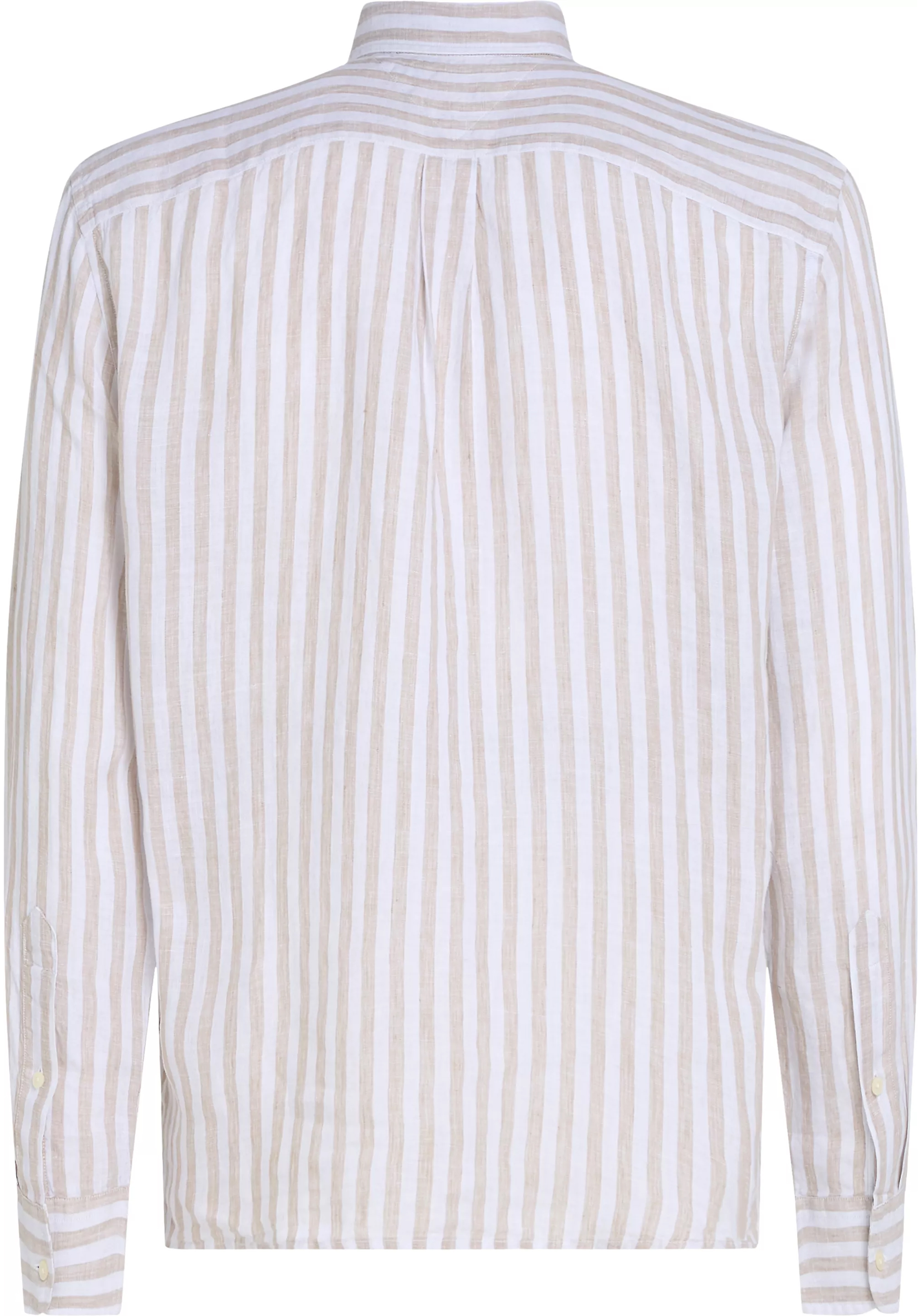 Tommy Hilfiger Linen Essential Regular Fit Shirt, structuur, beige met wit gestreept