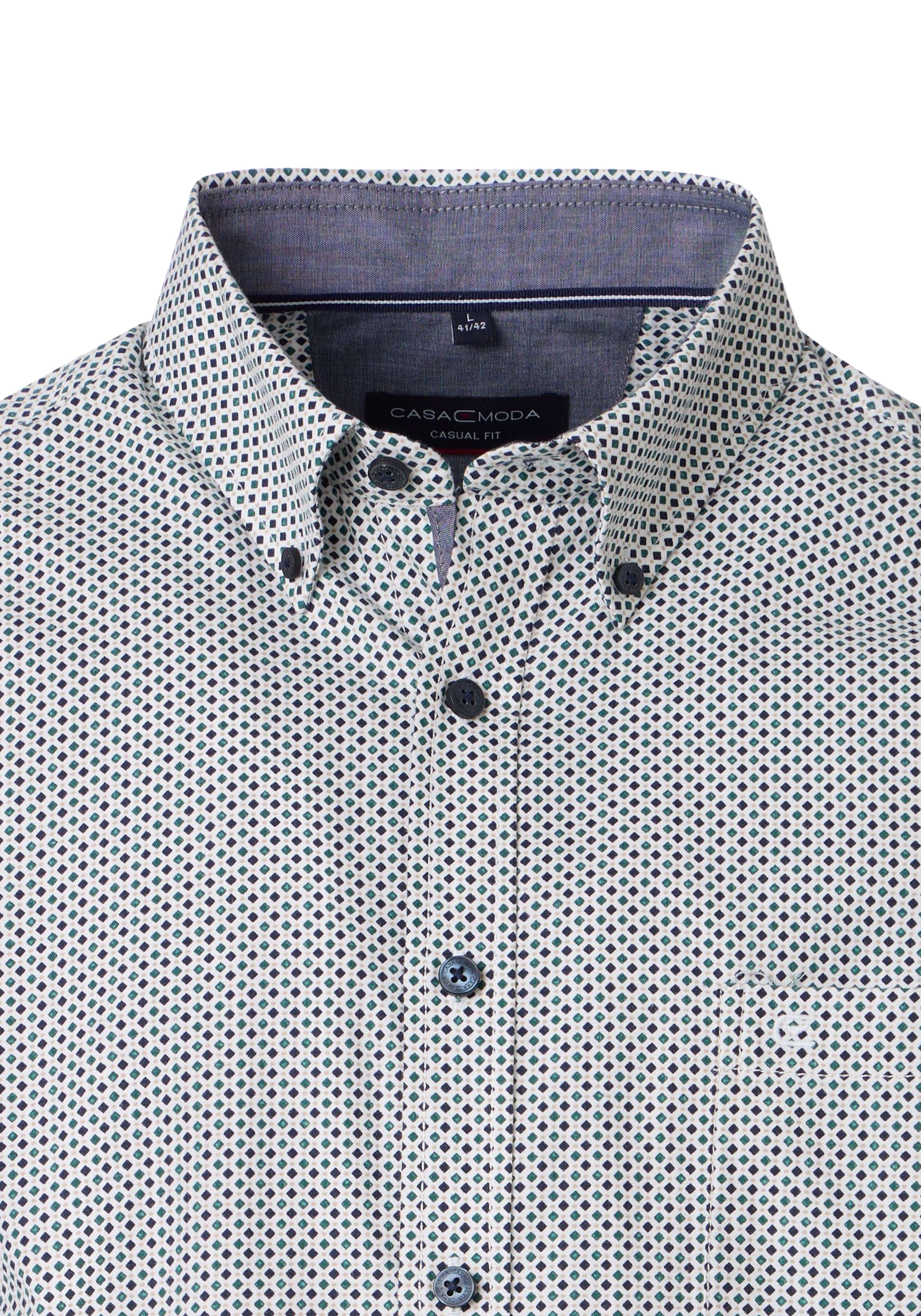 CASA MODA Sport casual fit overhemd, twill, wit met blauw en petrol dessin