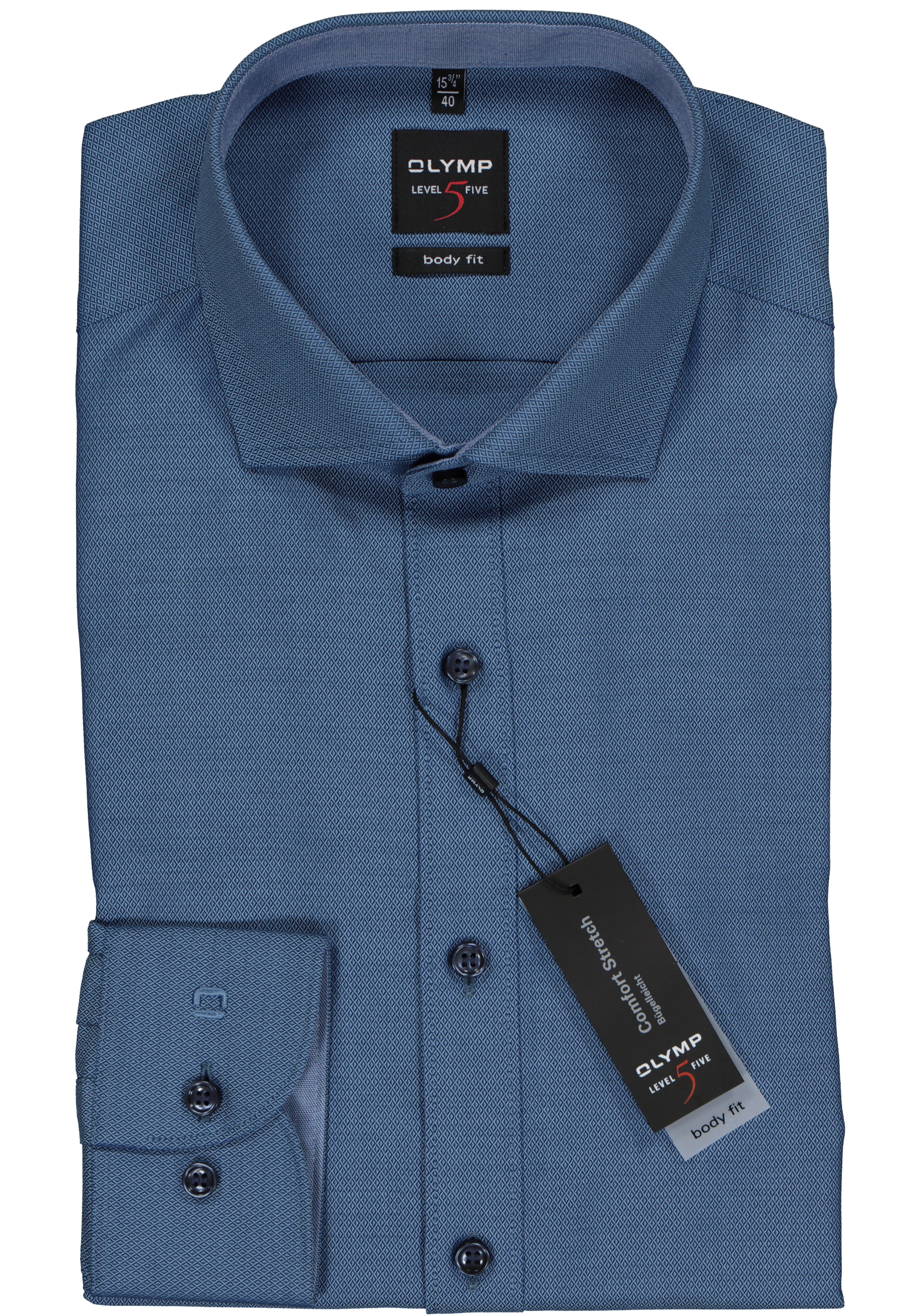 OLYMP Level 5 body fit overhemd, blauw structuur (contrast)