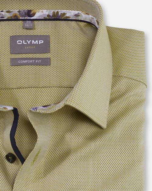 OLYMP Luxor comfort fit overhemd, korte mouw, structuur, limoen