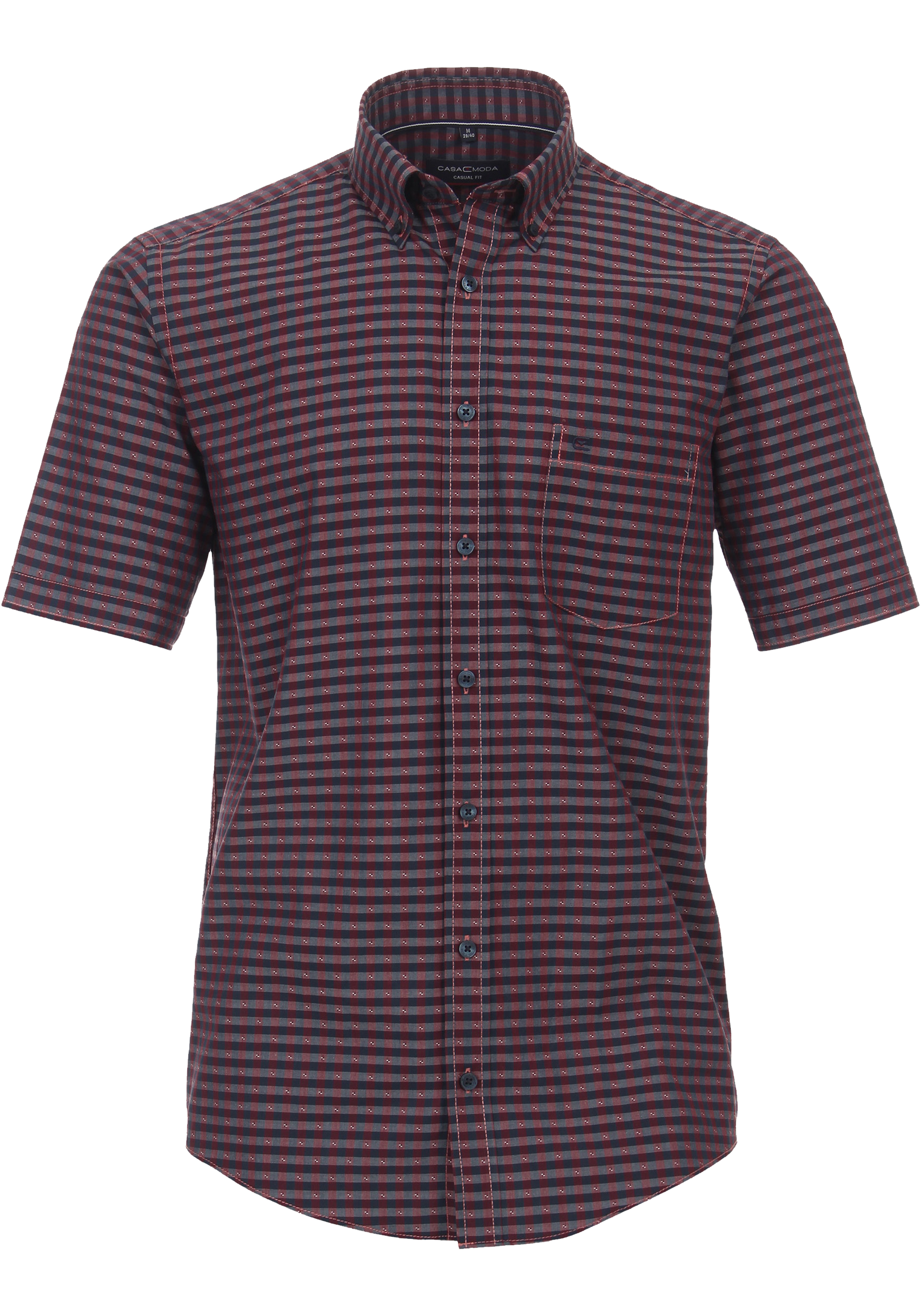 CASA MODA Sport casual fit overhemd, korte mouw, dobby, rood geruit