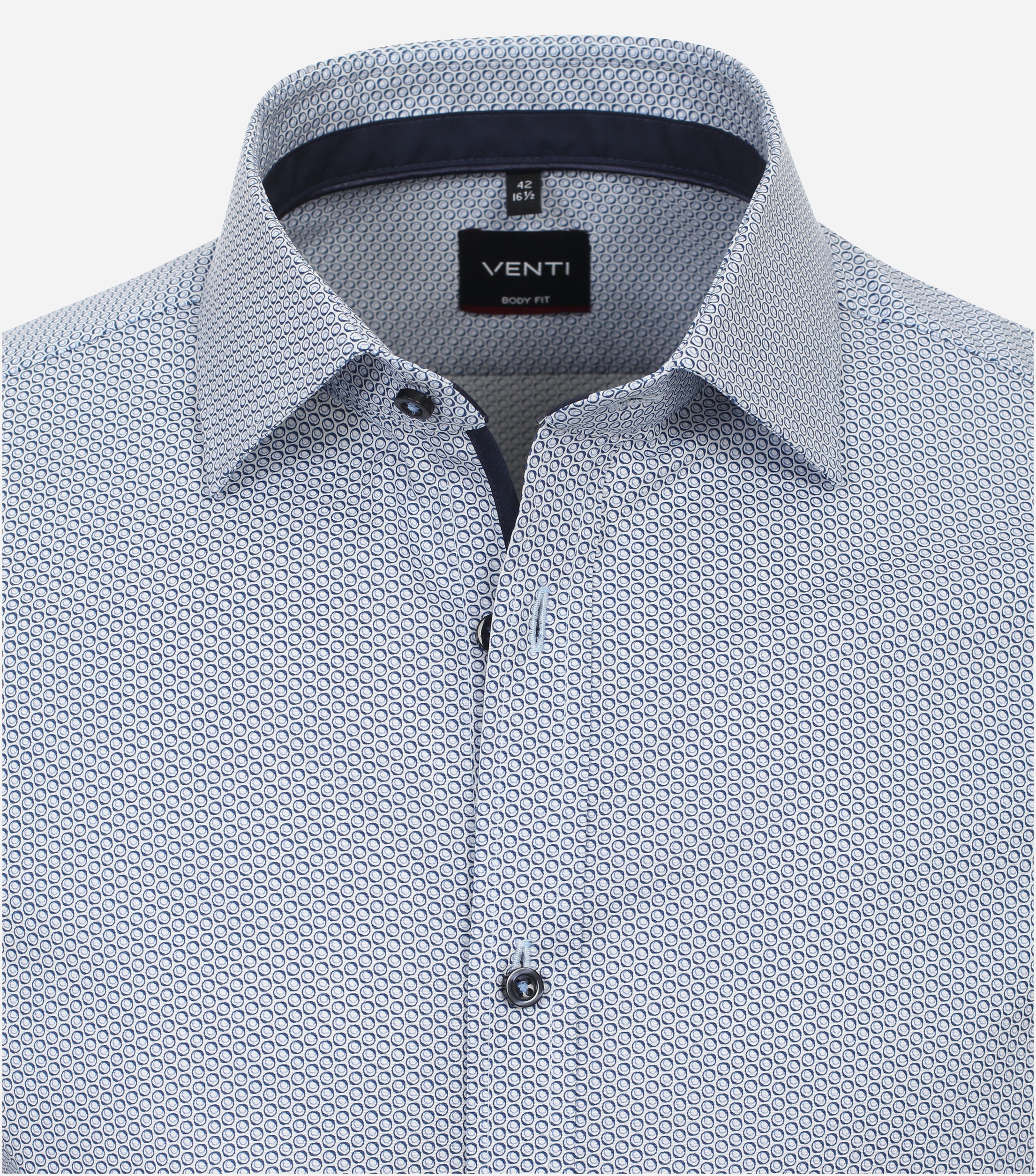 VENTI body fit overhemd, popeline, blauw met wit dessin