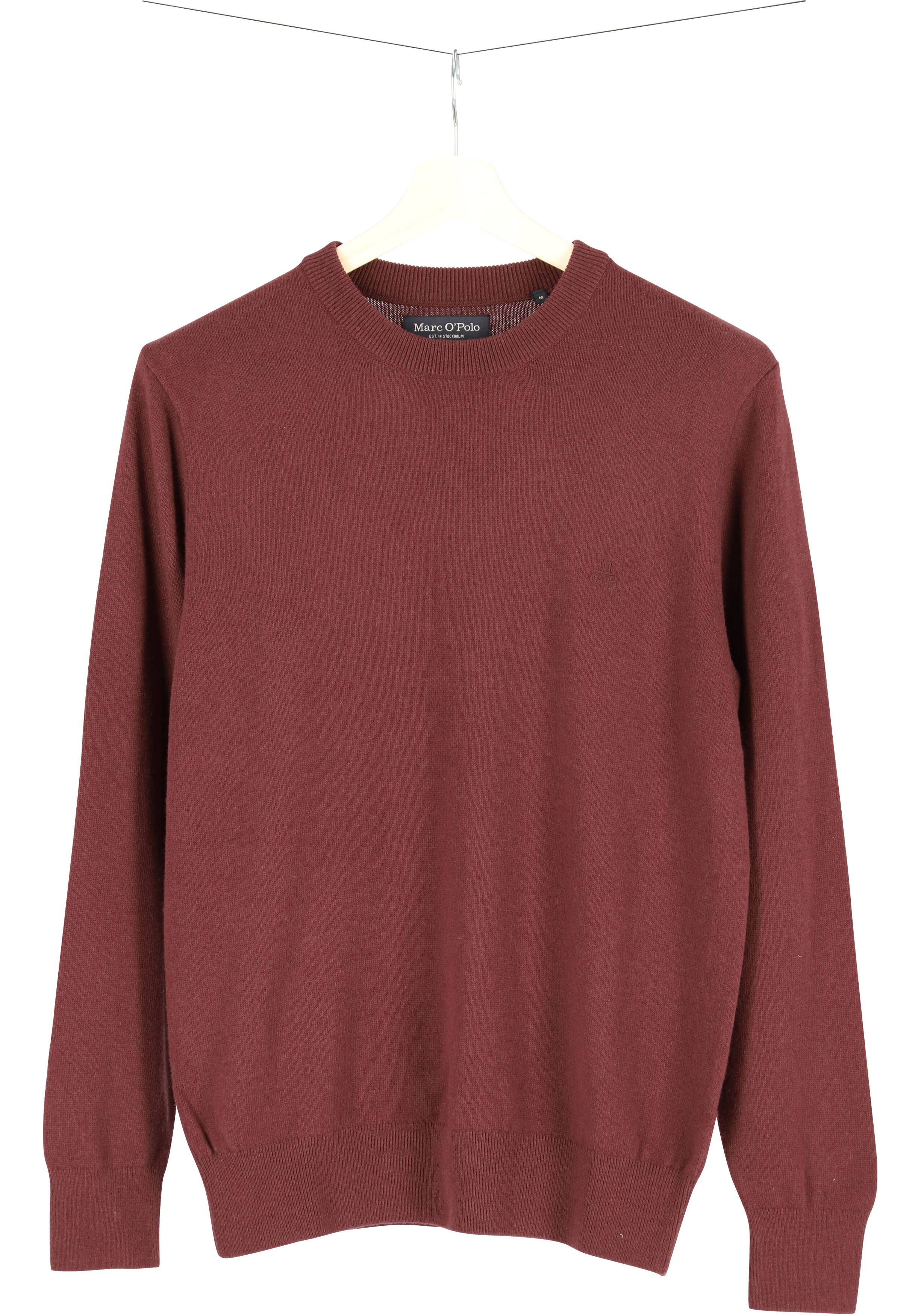 Marc O'Polo regular fit pullover, heren trui wol- met katoenmengsel met O-hals, bordeauxrood (middeldik)