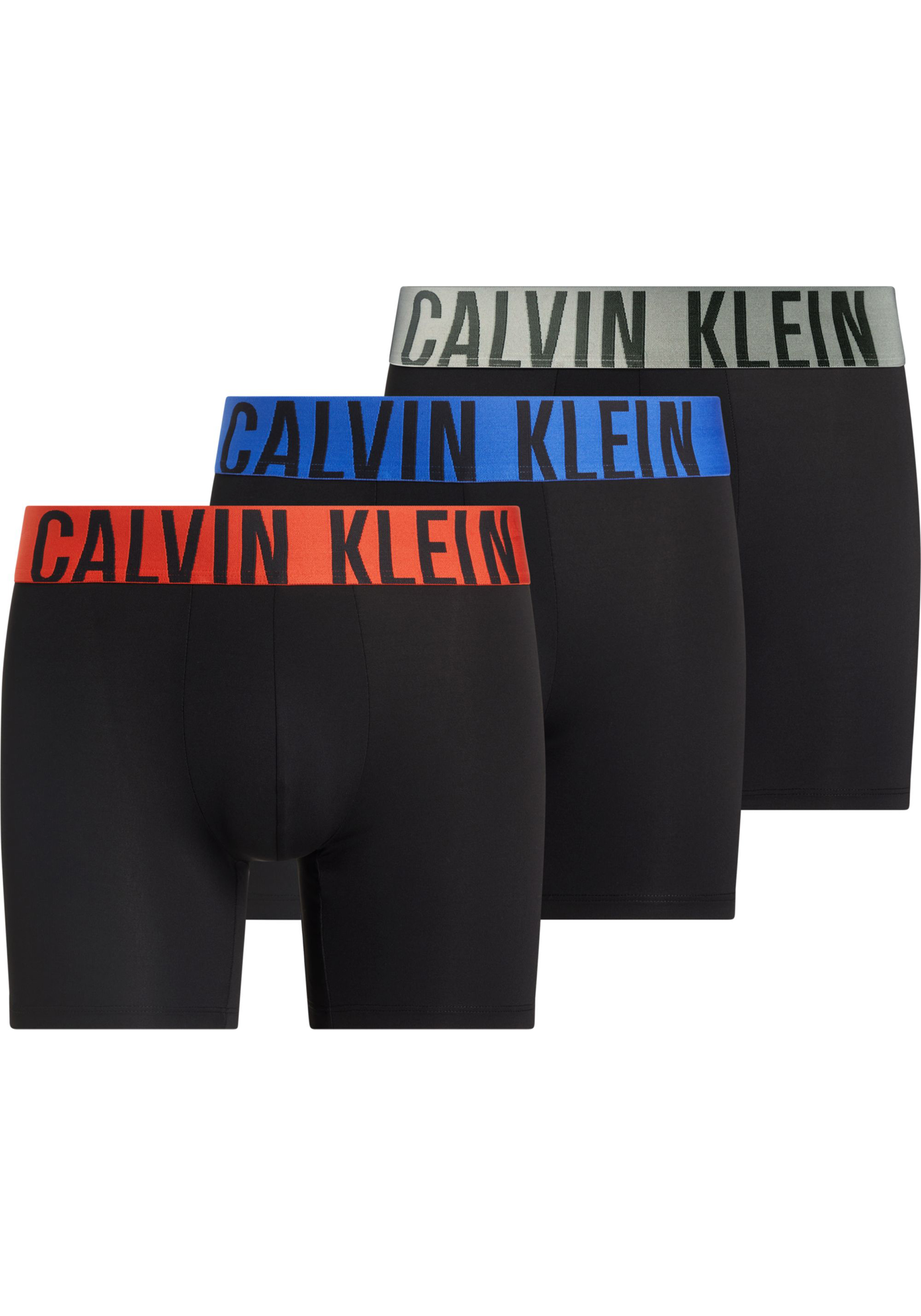 Calvin Klein Boxer Briefs (3-pack), heren boxers extra lang, zwart met gekleurde tailleband