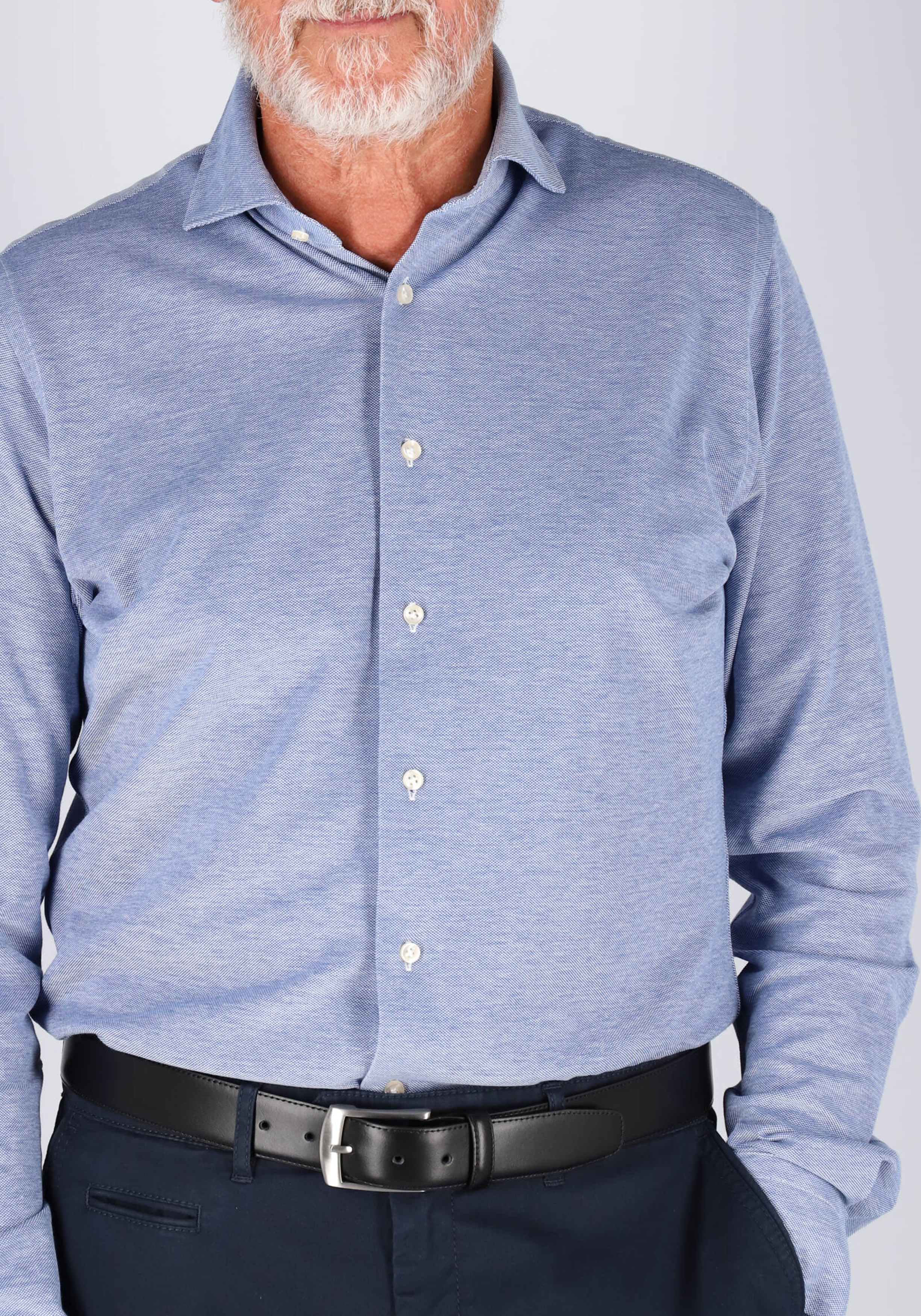 Profuomo slim fit jersey overhemd, knitted shirt pique, blauw melange