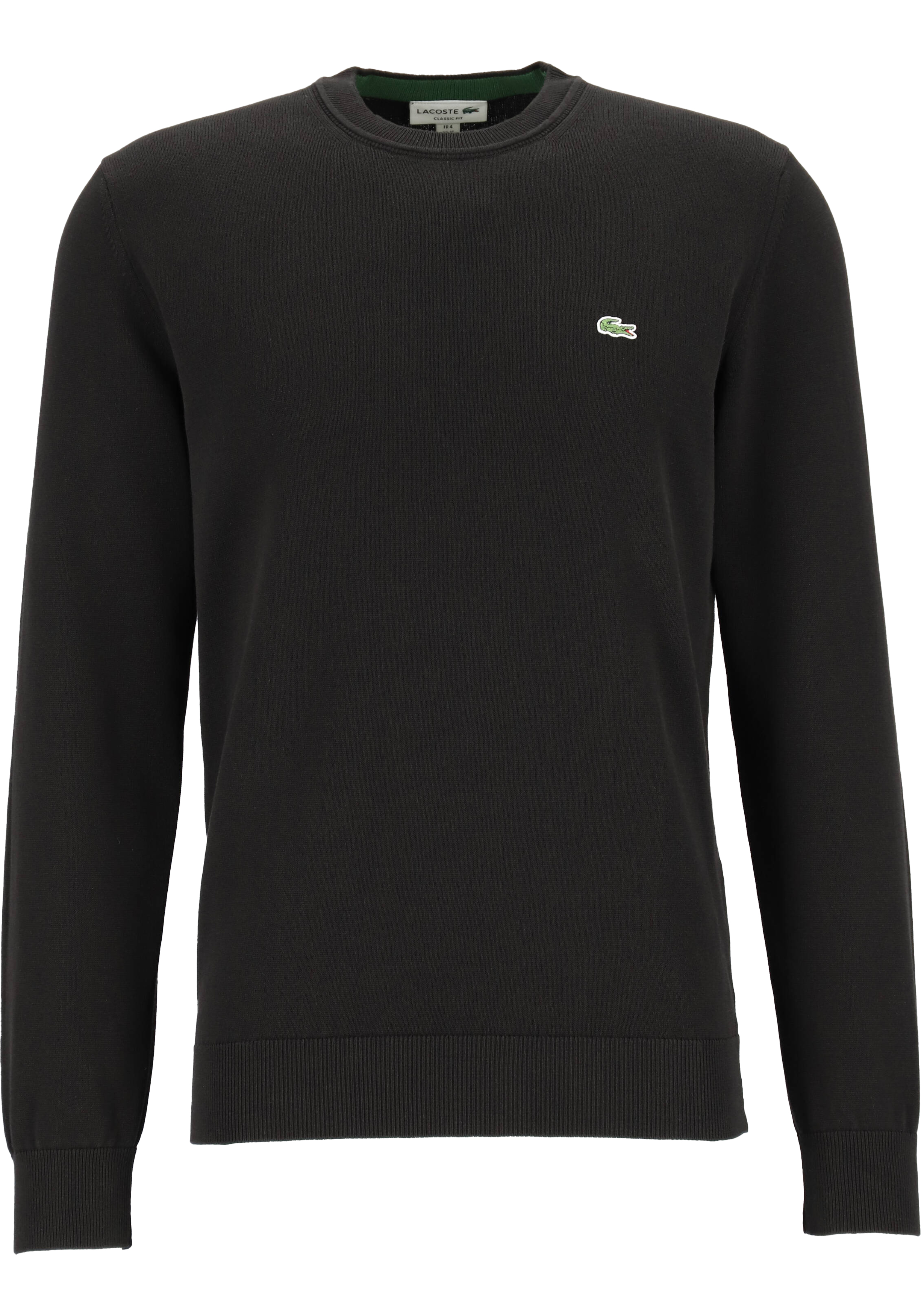 Lacoste trui katoen O-hals, gebreide heren trui, zwart