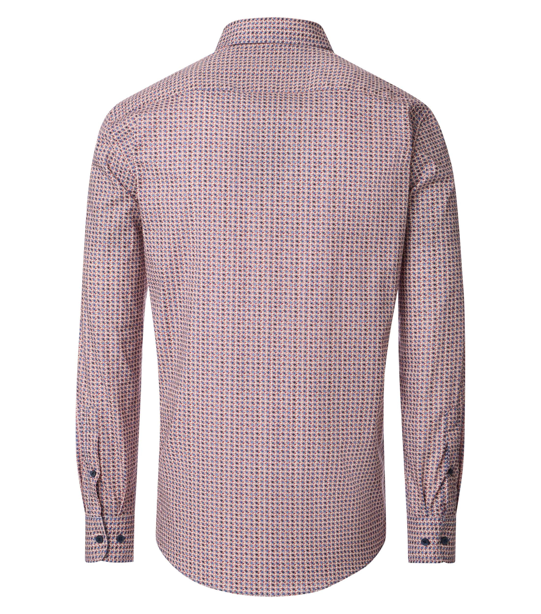 CASA MODA Sport comfort fit overhemd, popeline, blauw met rood, beige en wit dessin
