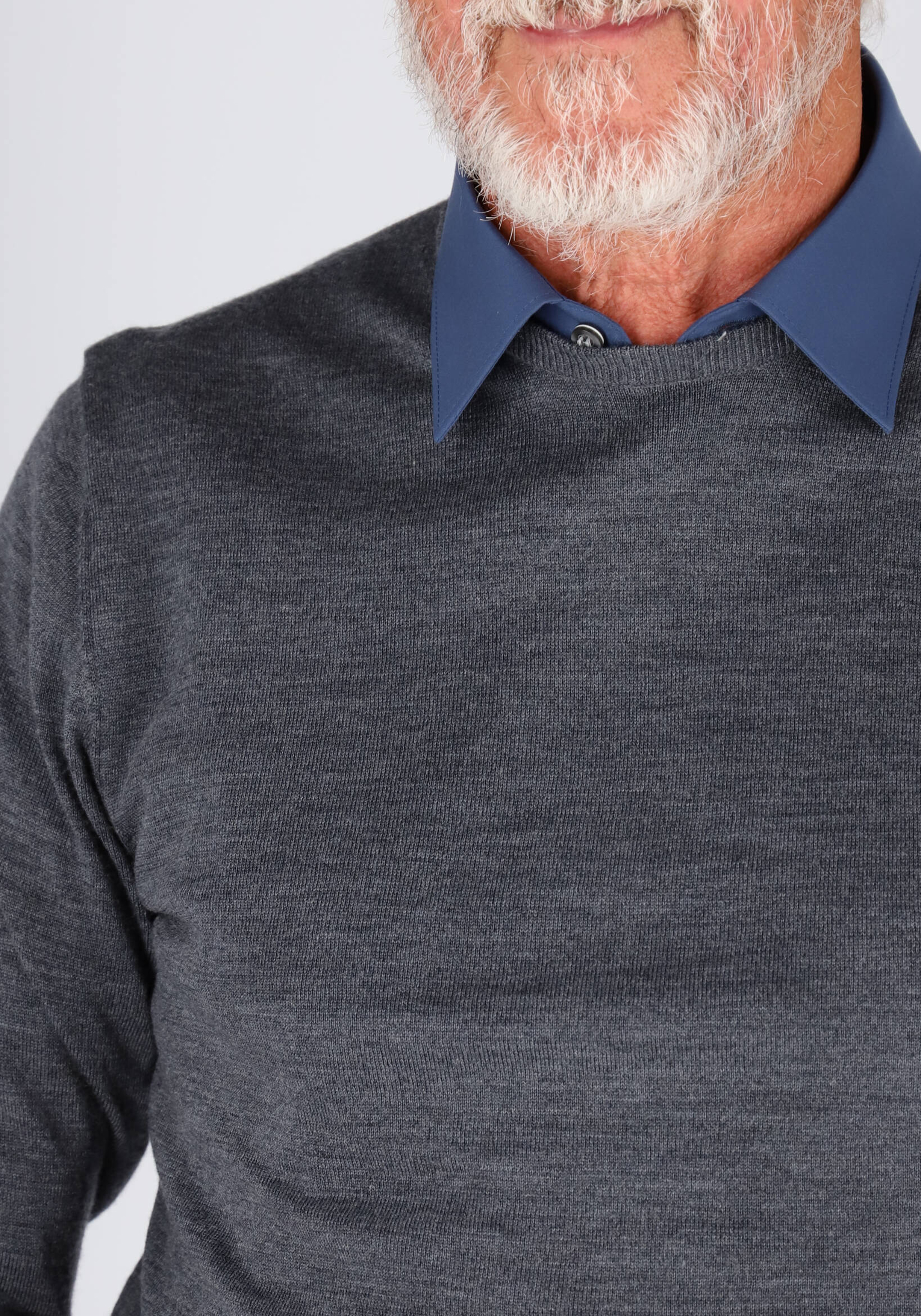Profuomo slim fit trui wol, heren pullover O-hals, antraciet grijs