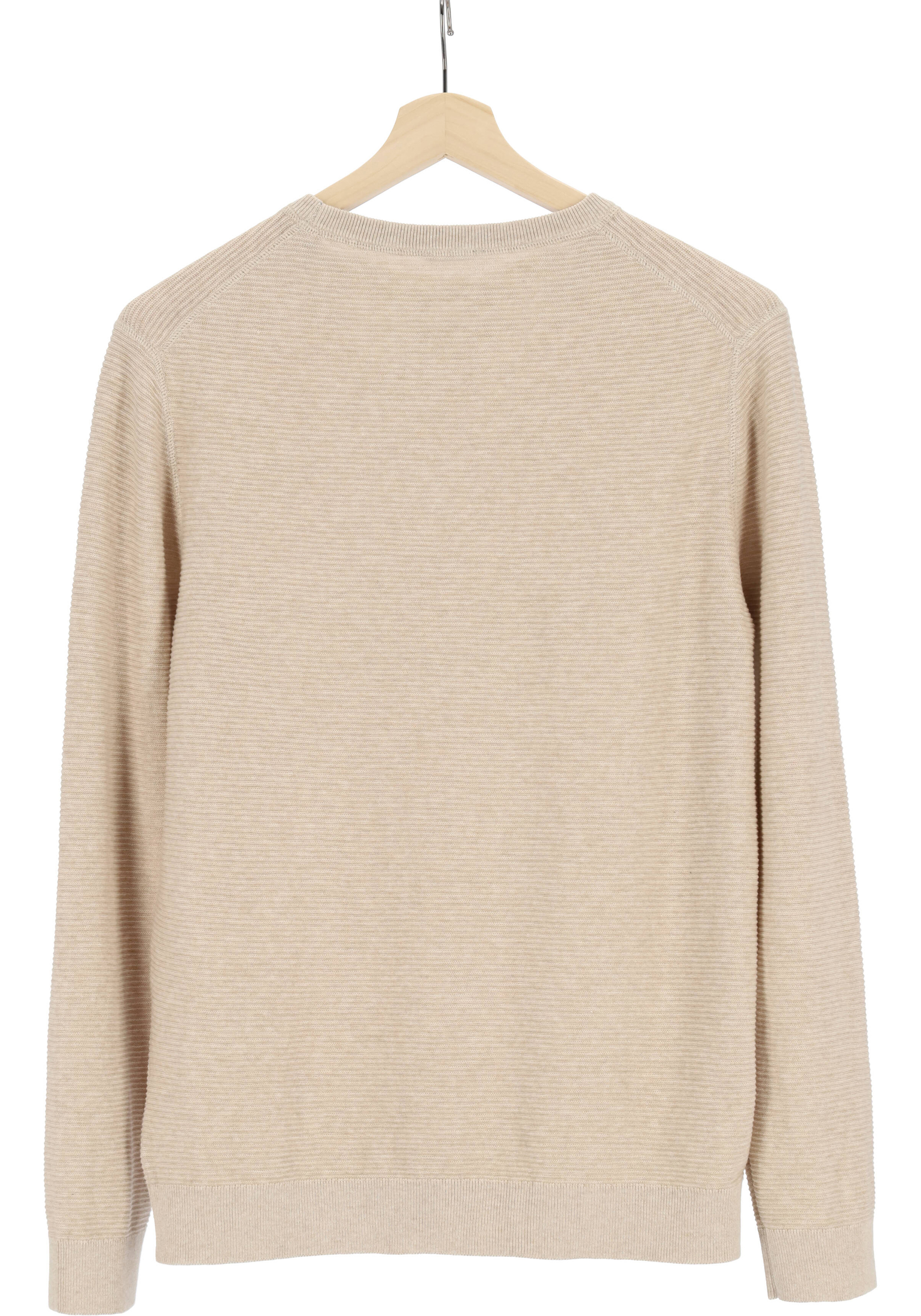 OLYMP modern fit trui katoen, structuur, O-hals, beige