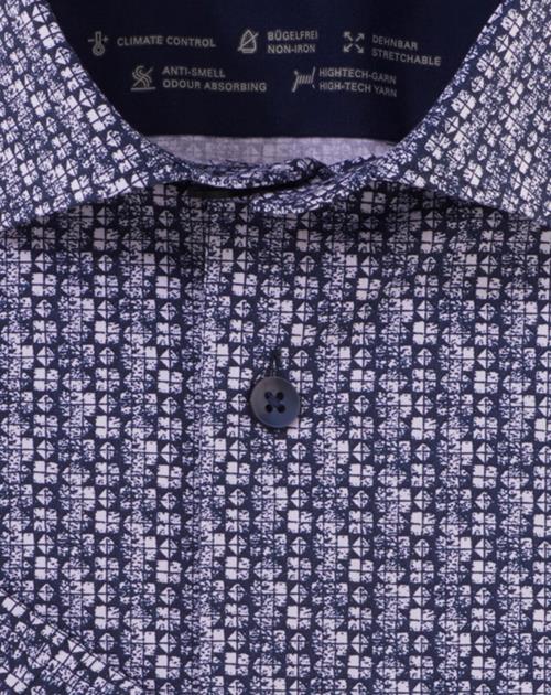 OLYMP Luxor 24/7 modern fit overhemd, korte mouw, popeline, marineblauw dessin