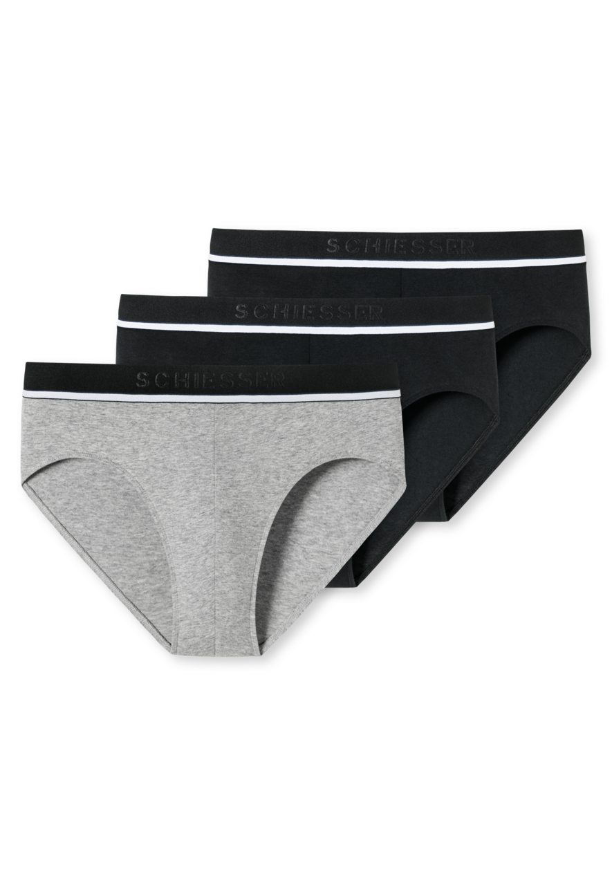 SCHIESSER 95/5 slip (3-pack), heren rioslips biologisch katoen geweven elastische tailleband zwart/grijs
