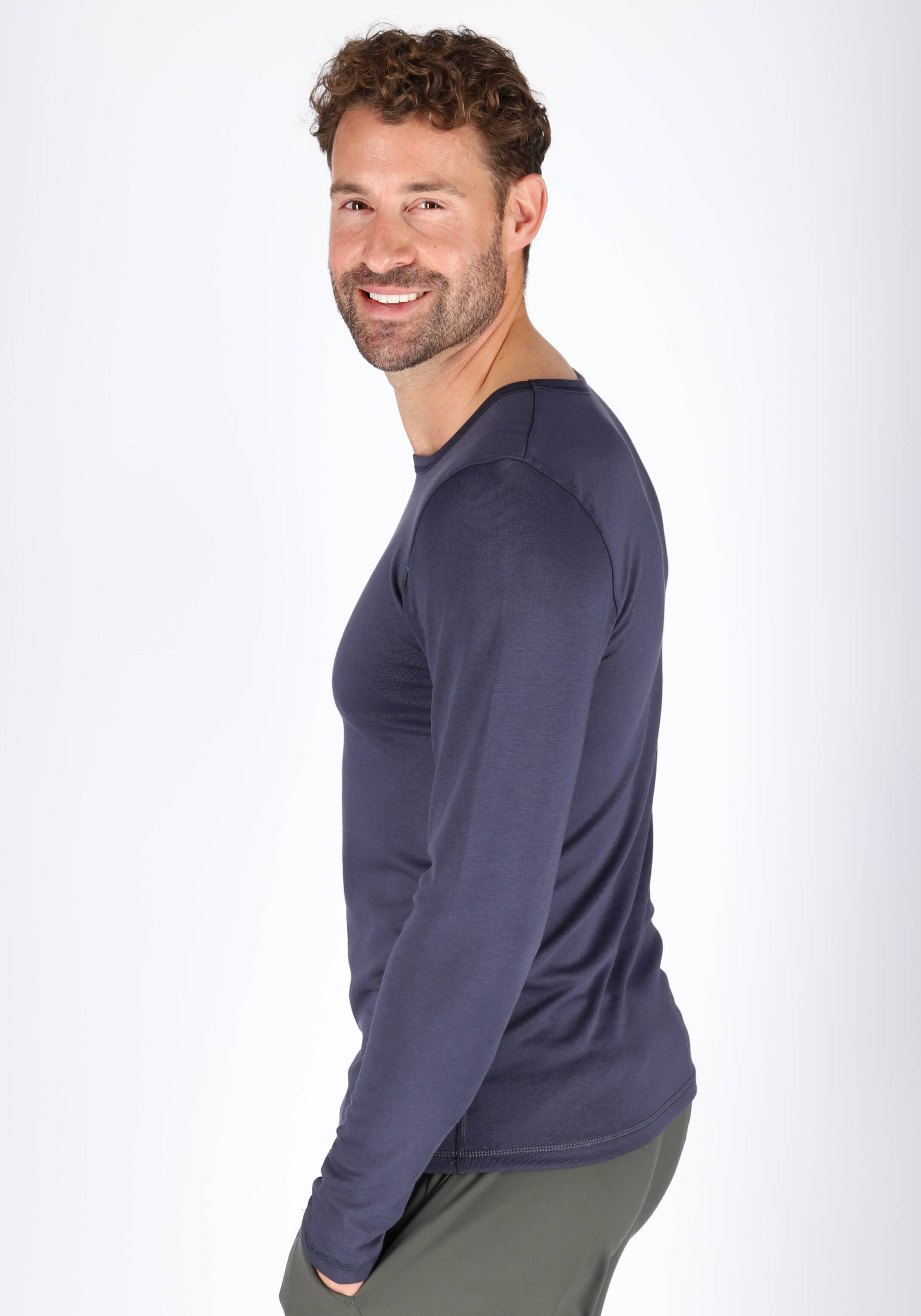 Ceceba heren T-shirt lange mouw met O-hals (1-pack), donkerblauw