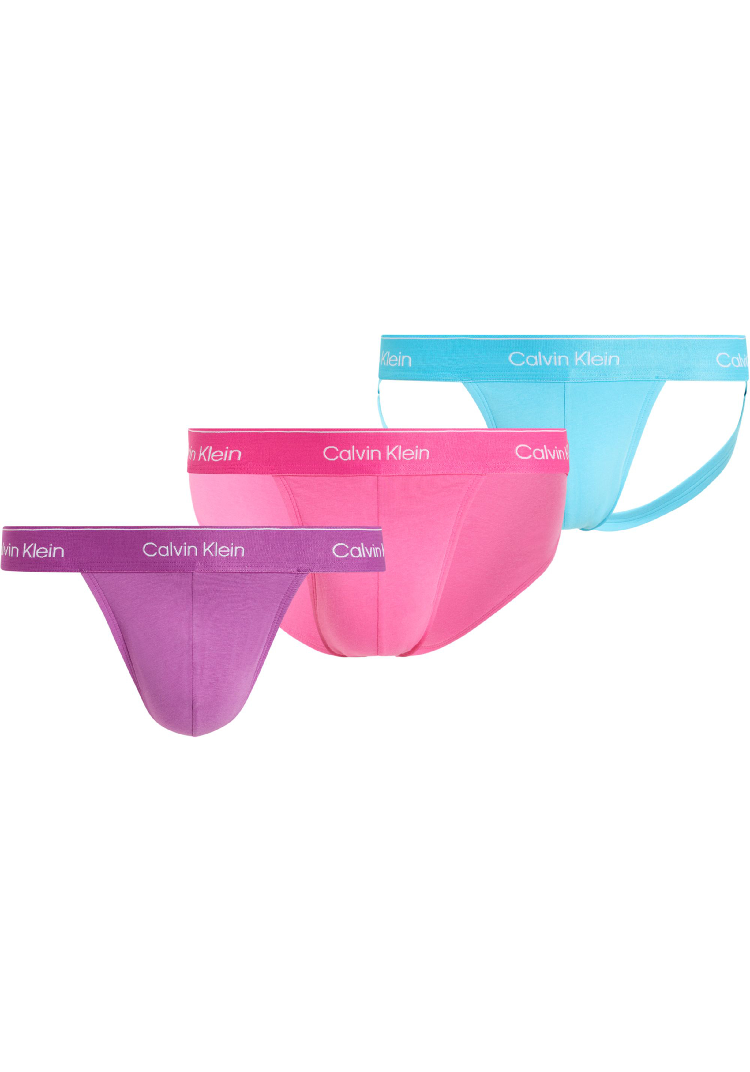 Calvin Klein Thong (3-pack), heren string, roze, paars, lichtblauw