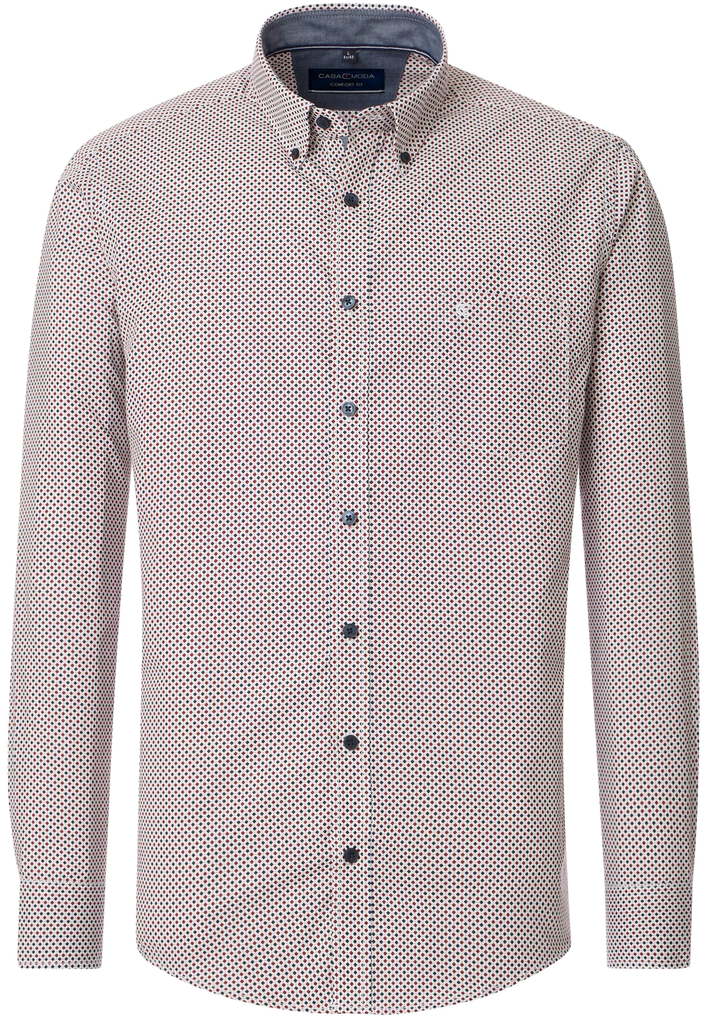 CASA MODA Sport comfort fit overhemd, twill, wit met blauw en rood dessin