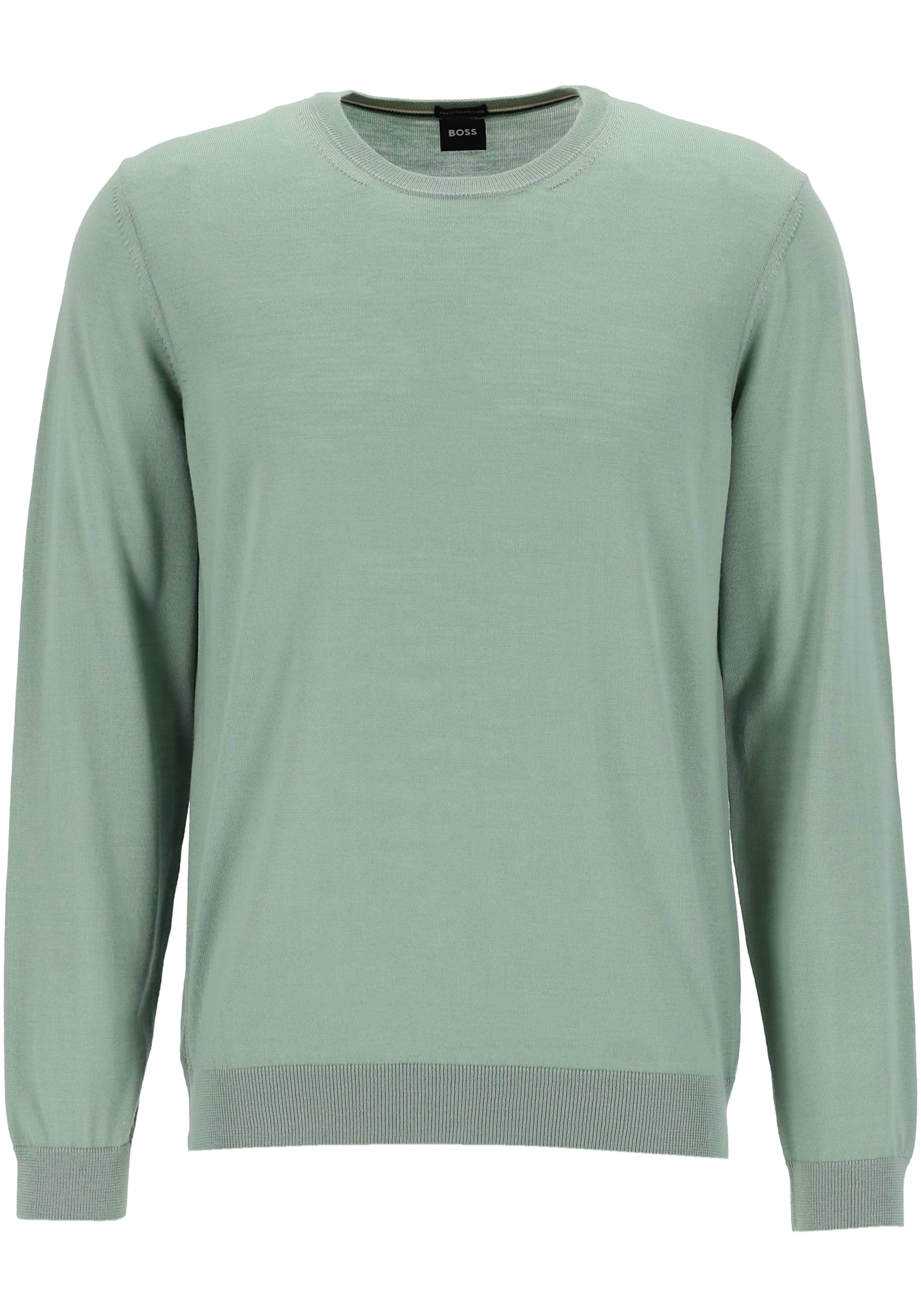 BOSS Leno slim fit trui wol, heren pullover middeldik O-hals, groen