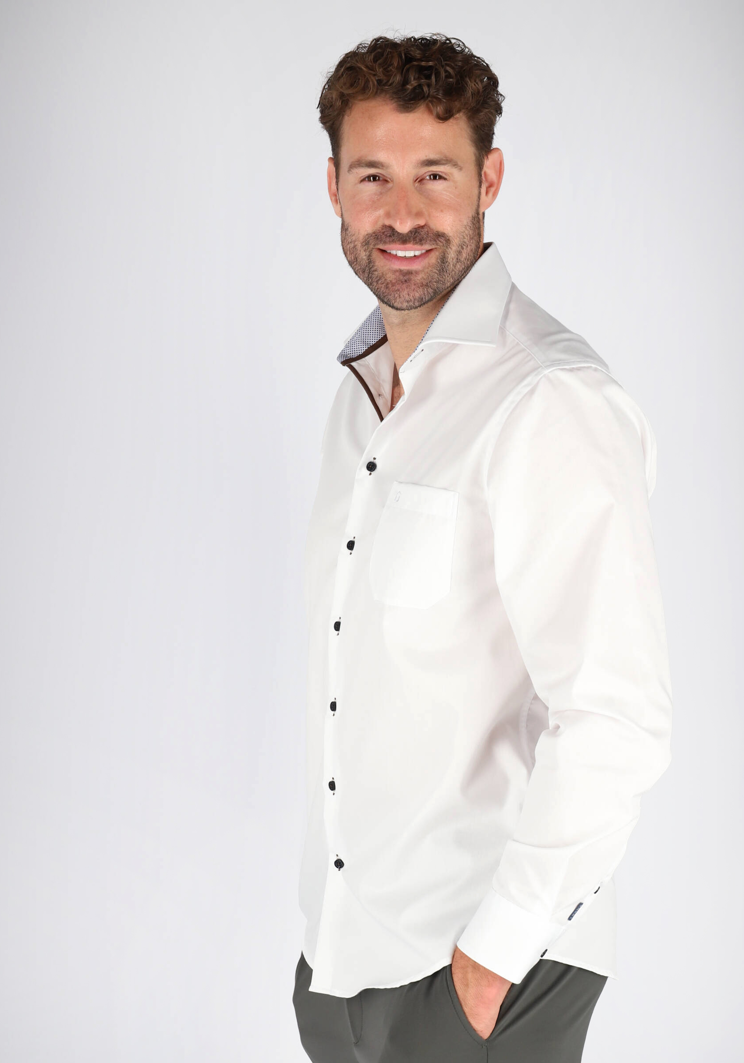 Ledub Modern Fit overhemd, wit twill (contrast)
