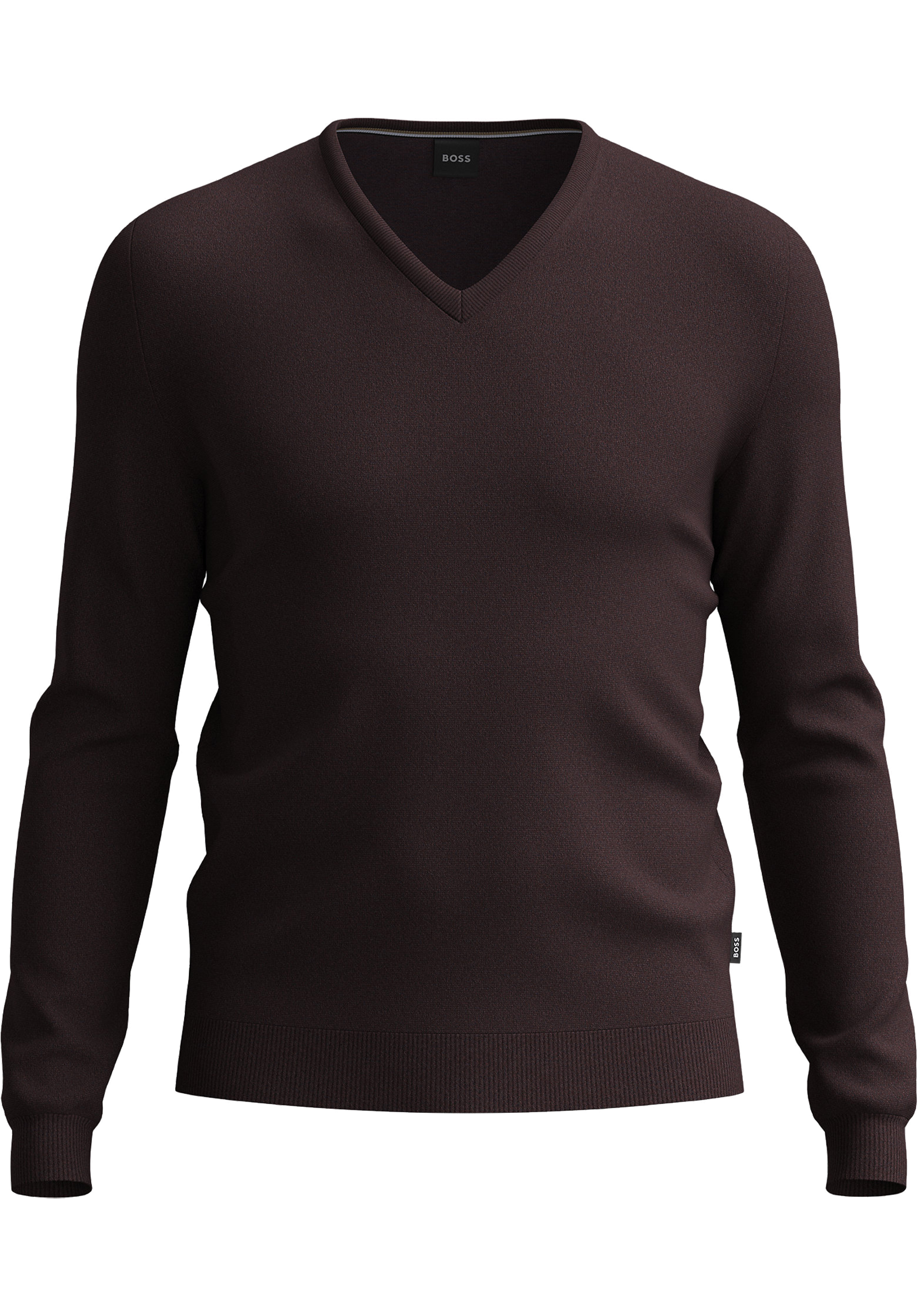 BOSS Melba slim fit trui wol, heren pullover met V-hals, donkerrood
