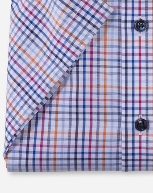 OLYMP Luxor modern fit overhemd, korte mouw, popeline, oranje geruit