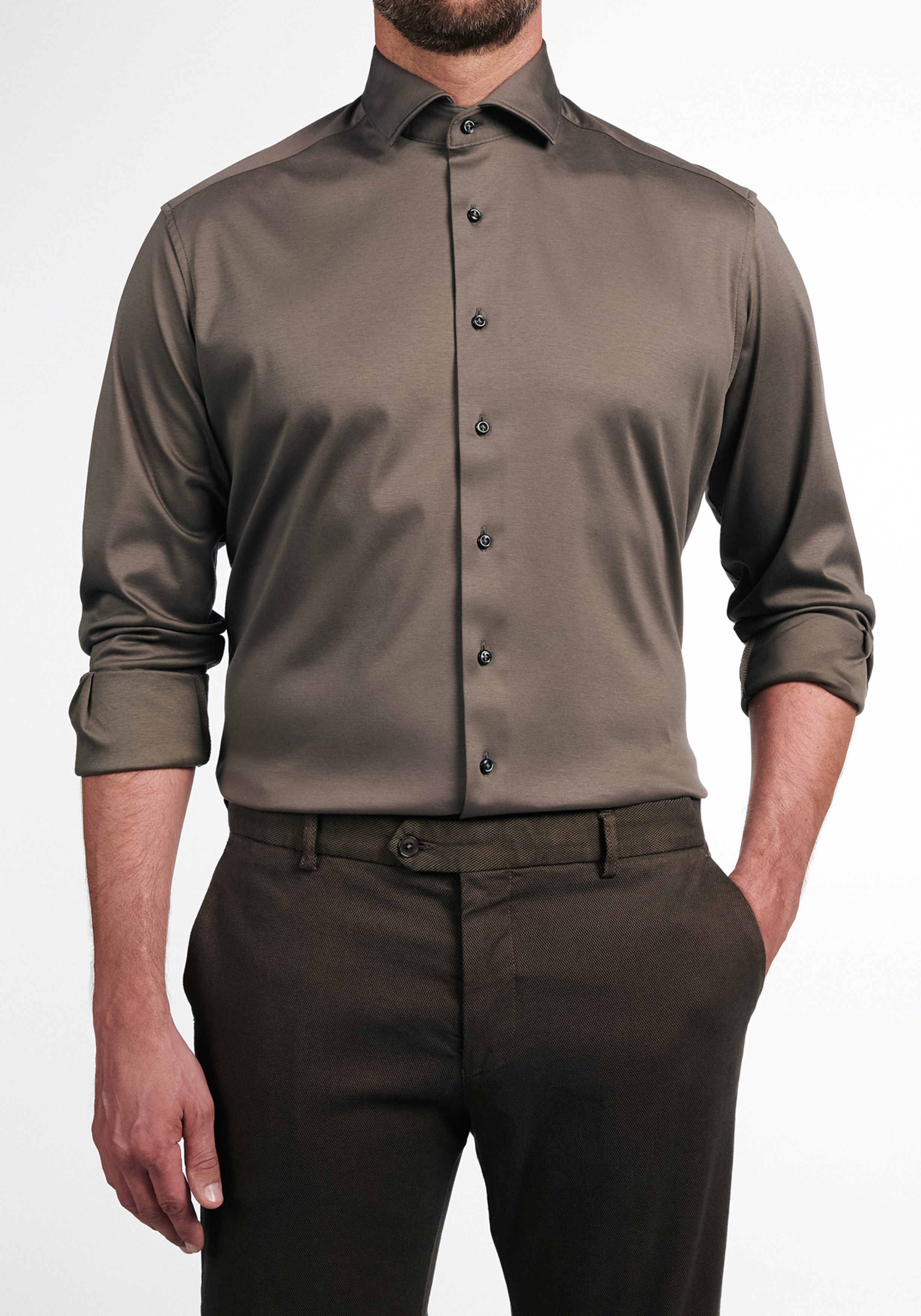 ETERNA modern fit overhemd, jersey, taupe