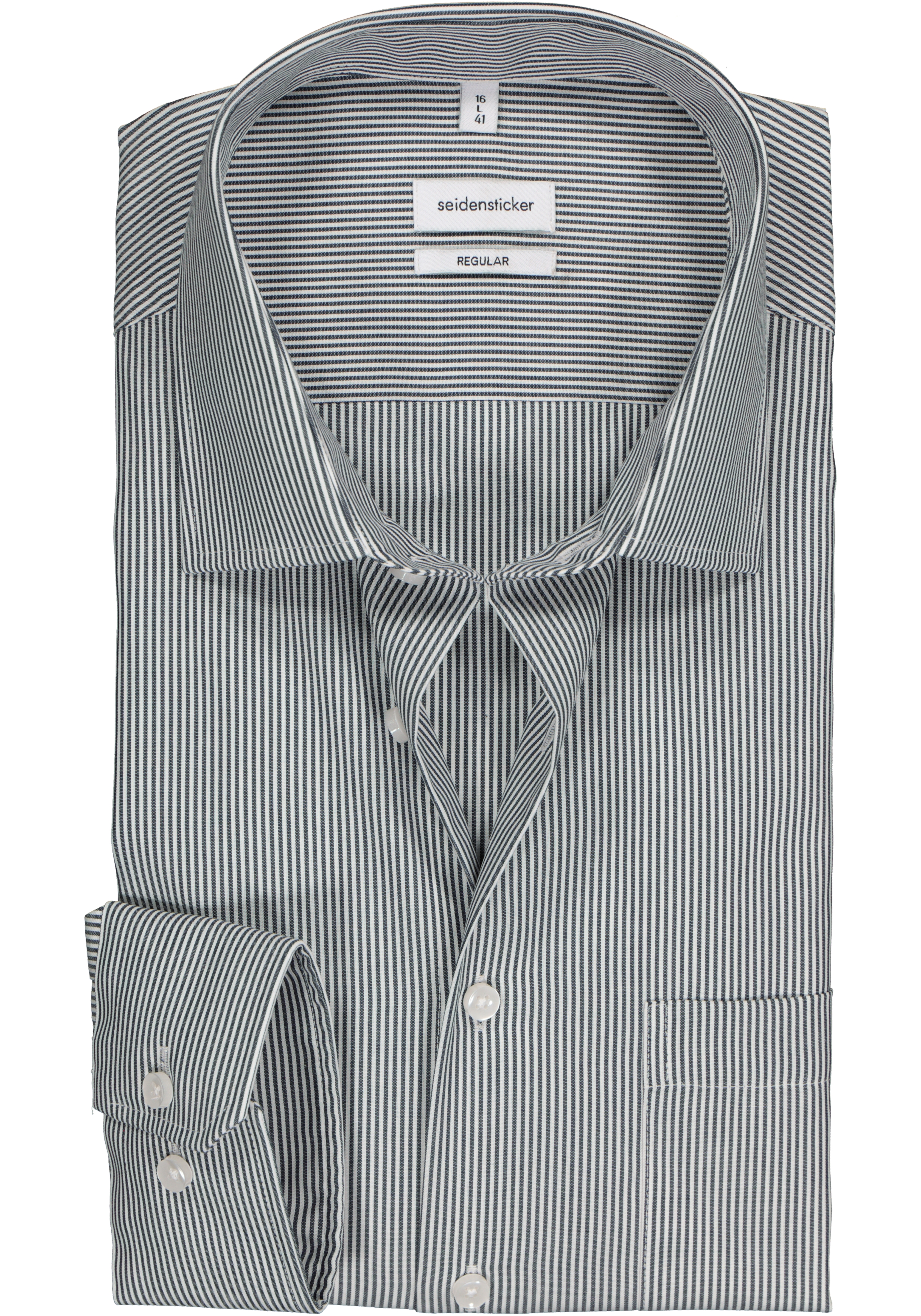 Seidensticker regular fit overhemd, donkerblauw met wit gestreept 