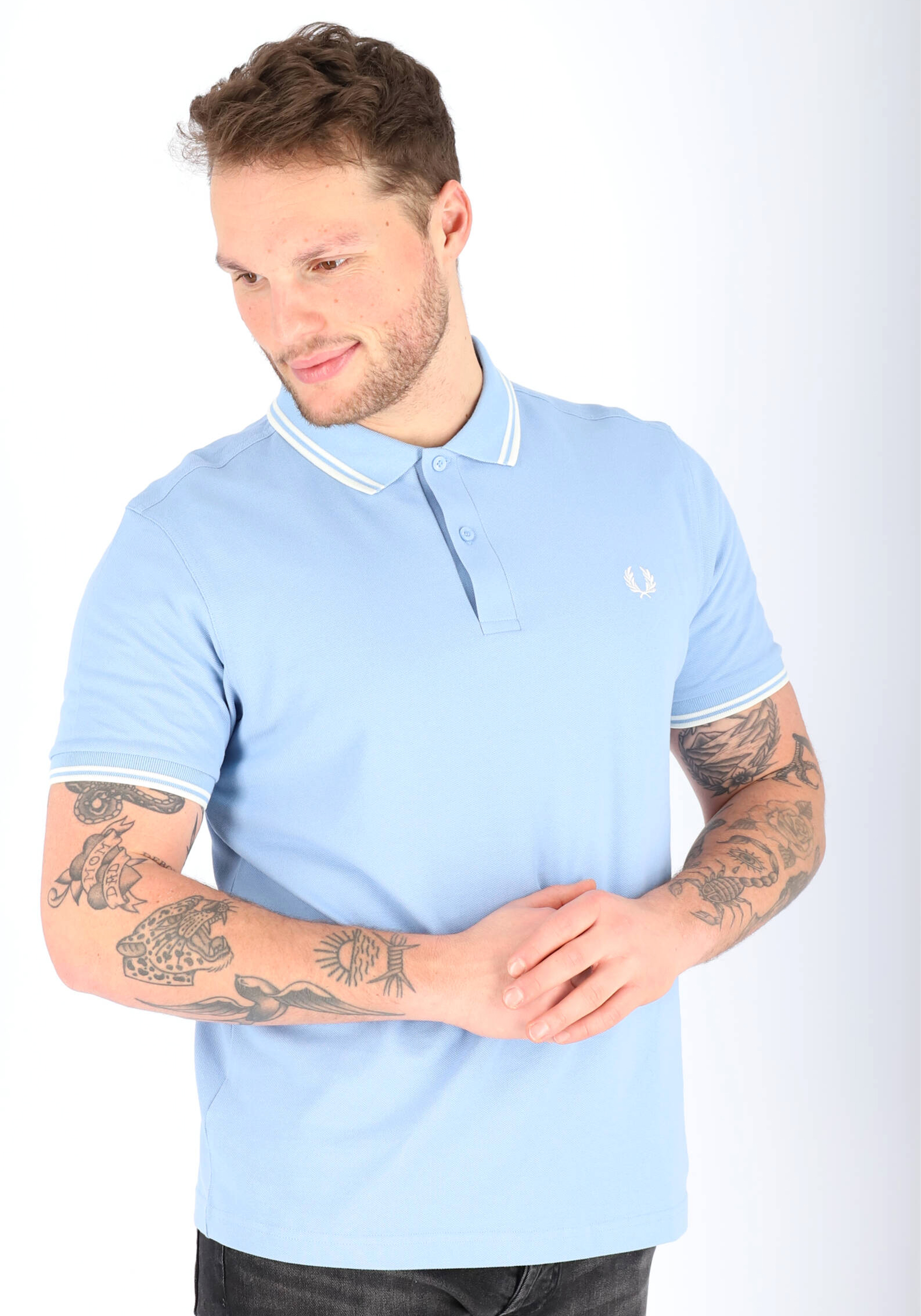 Fred Perry M3600 polo twin tipped shirt, heren polo Sky / Snow White / Snow White
