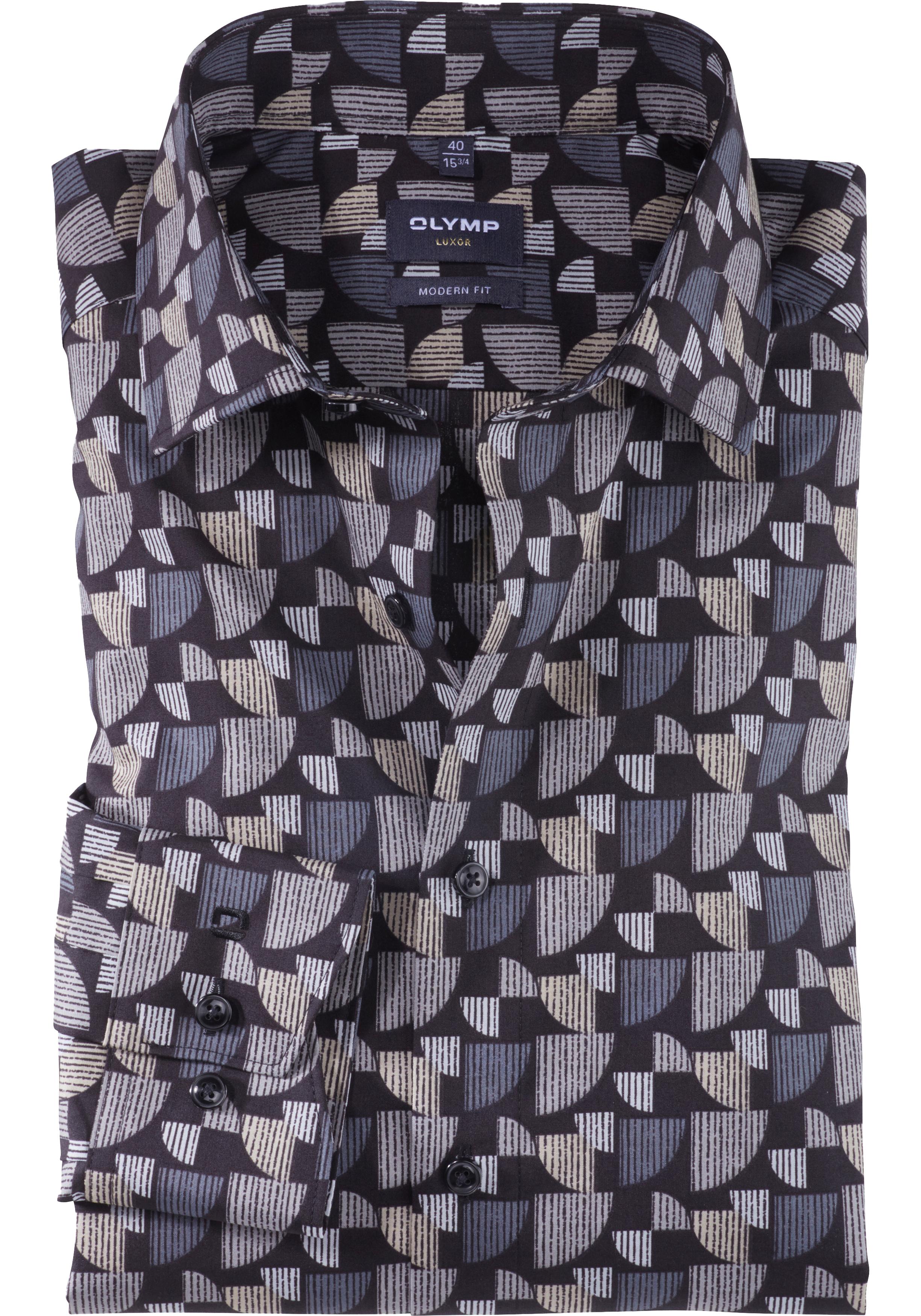 OLYMP Luxor modern fit overhemd, popeline, taupe dessin