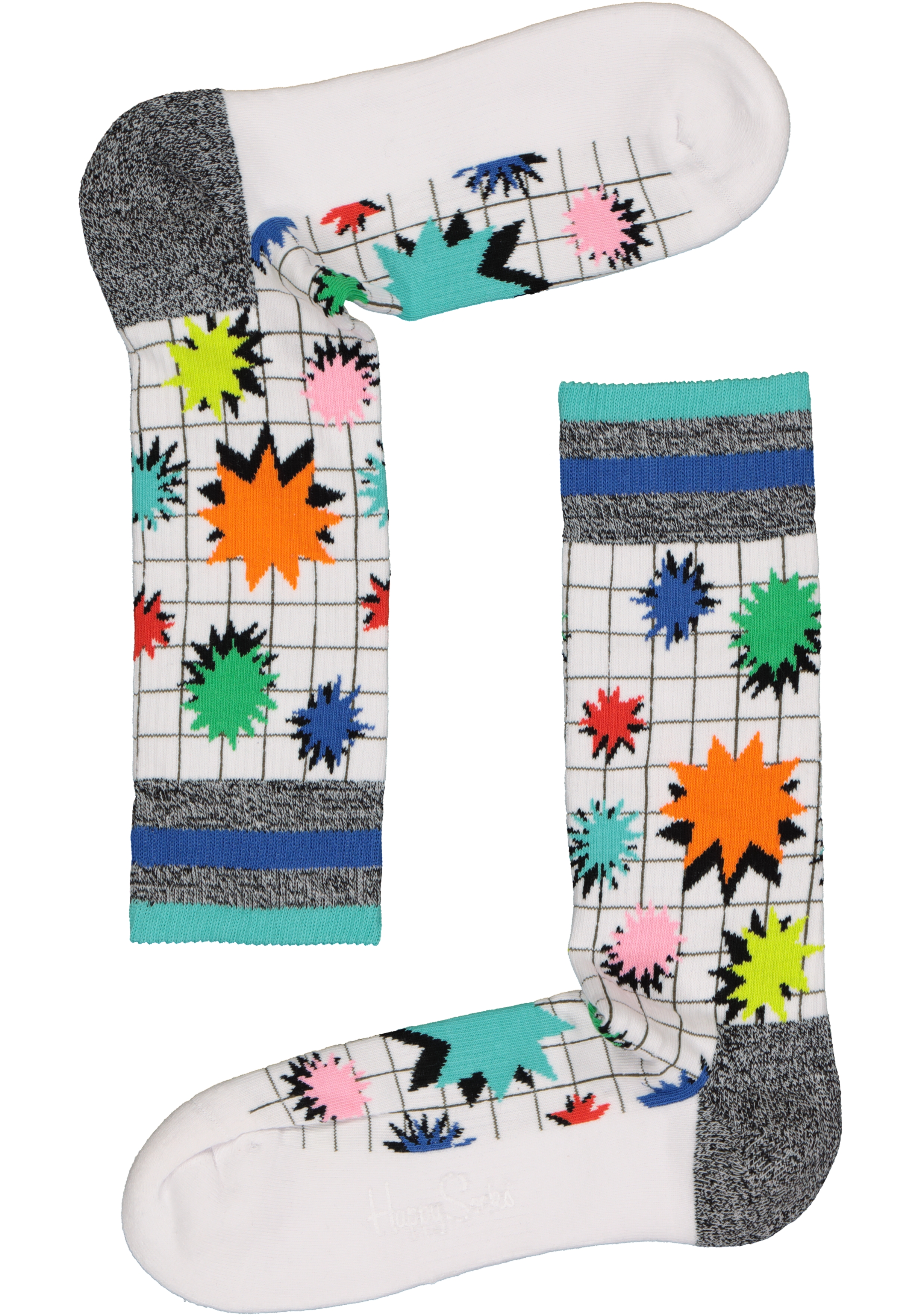 Happy Socks Explosion Crew Sock, explosief wit met kleur
