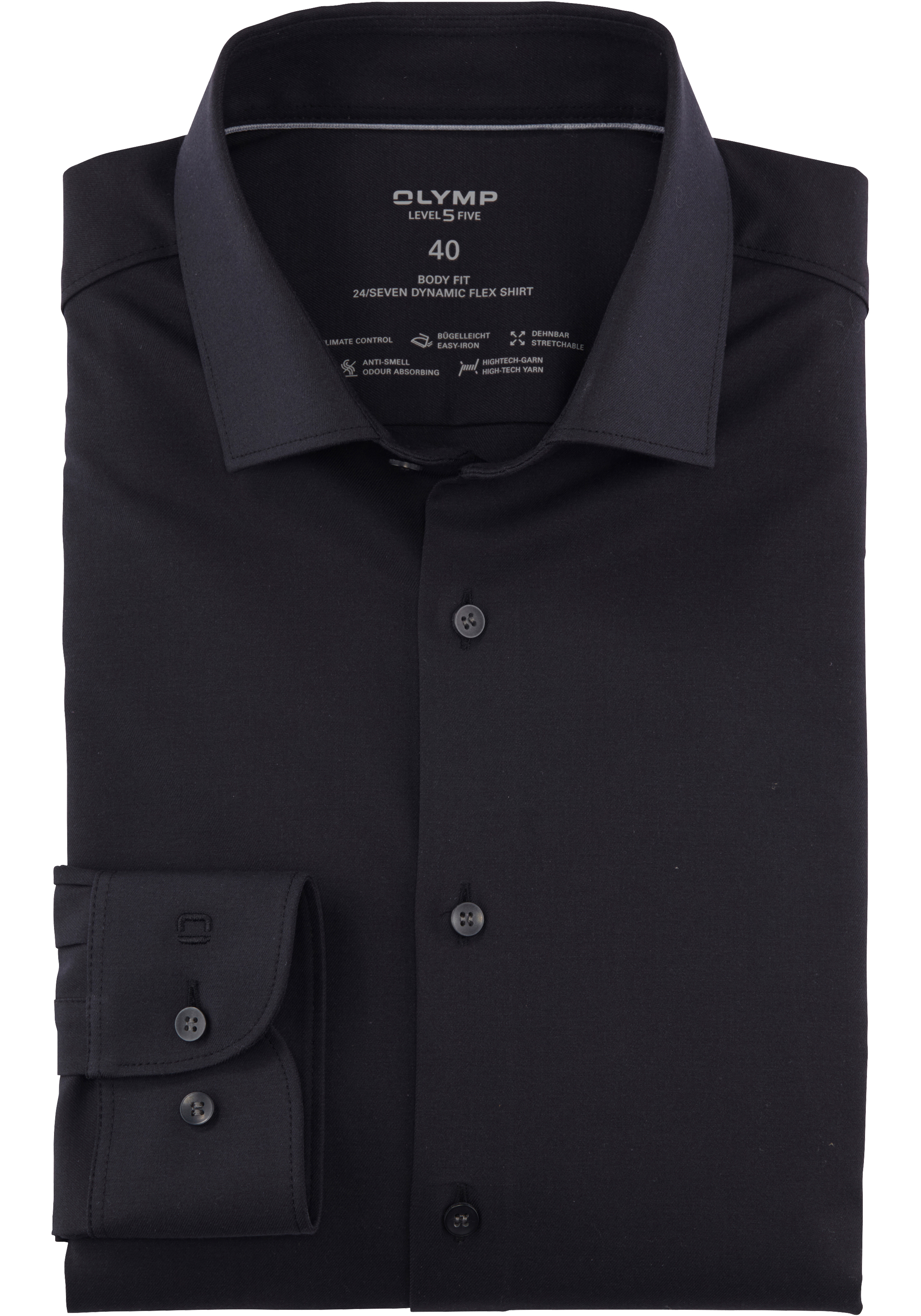 OLYMP 24/7 Level 5 body fit overhemd, twill, zwart