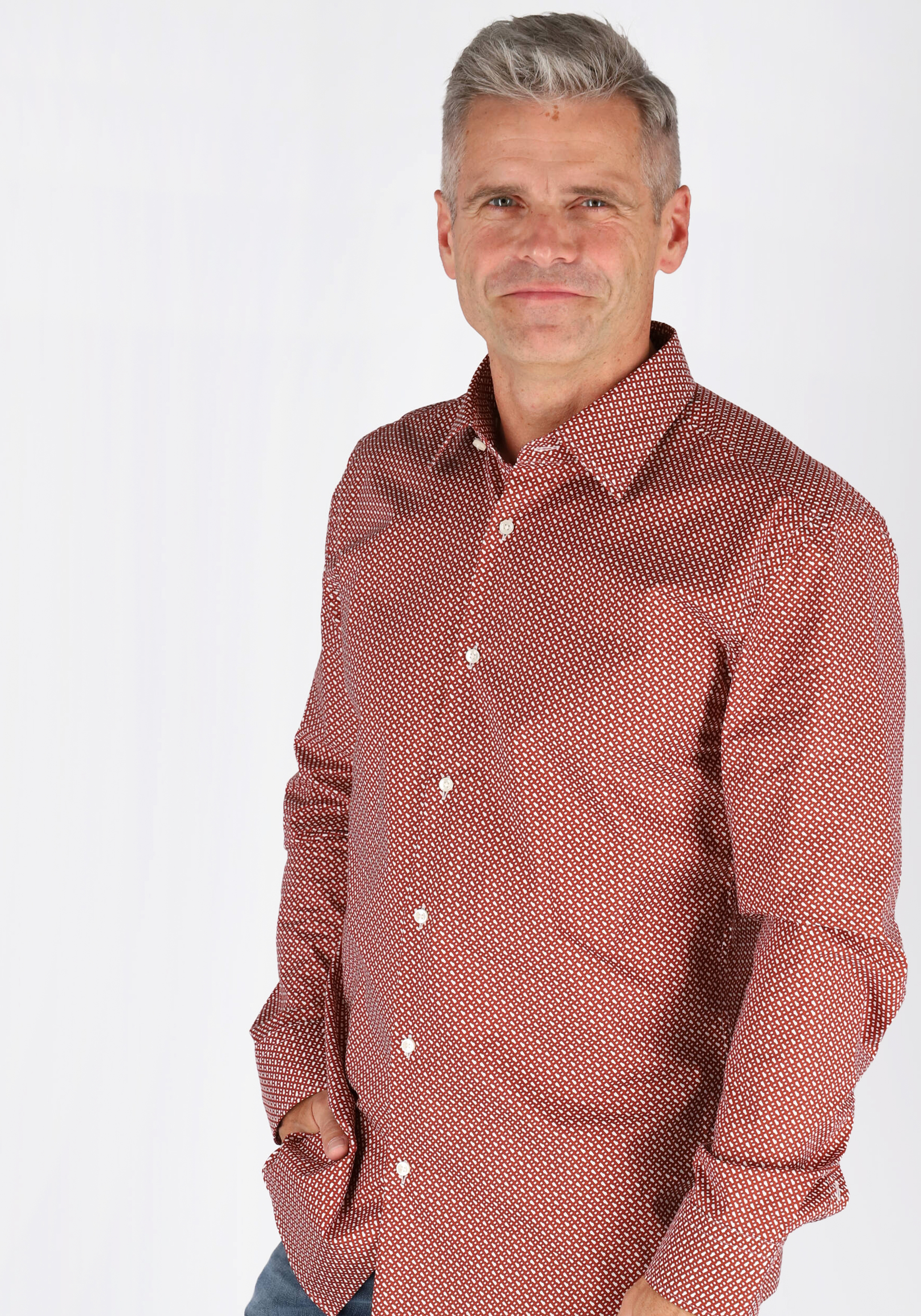 HUGO BOSS Hank slim fit overhemd, popeline, rood dessin