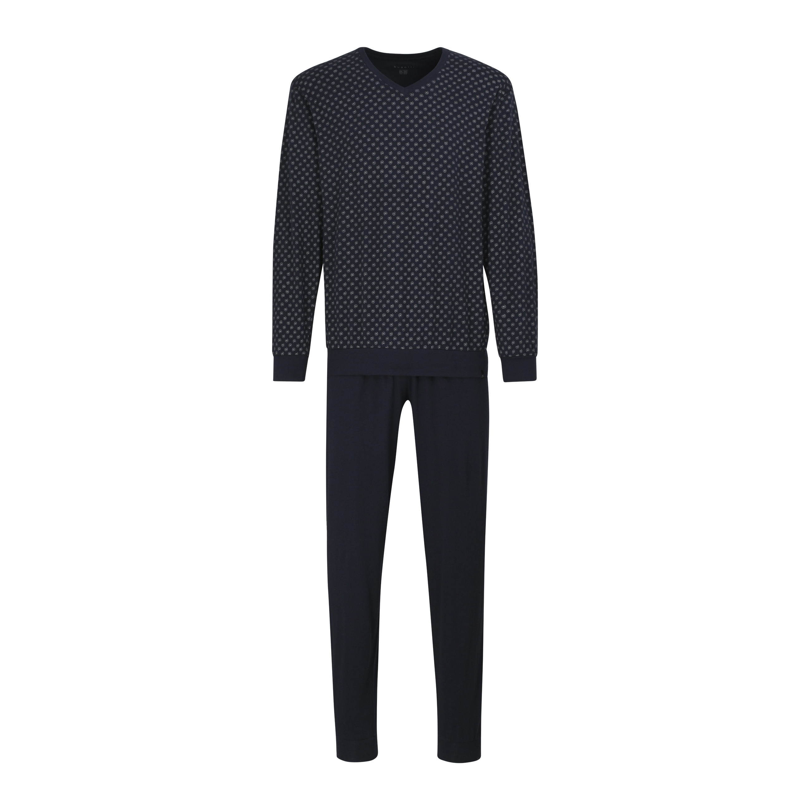 BUGATTI heren pyjama V-hals, donkerblauw dessin