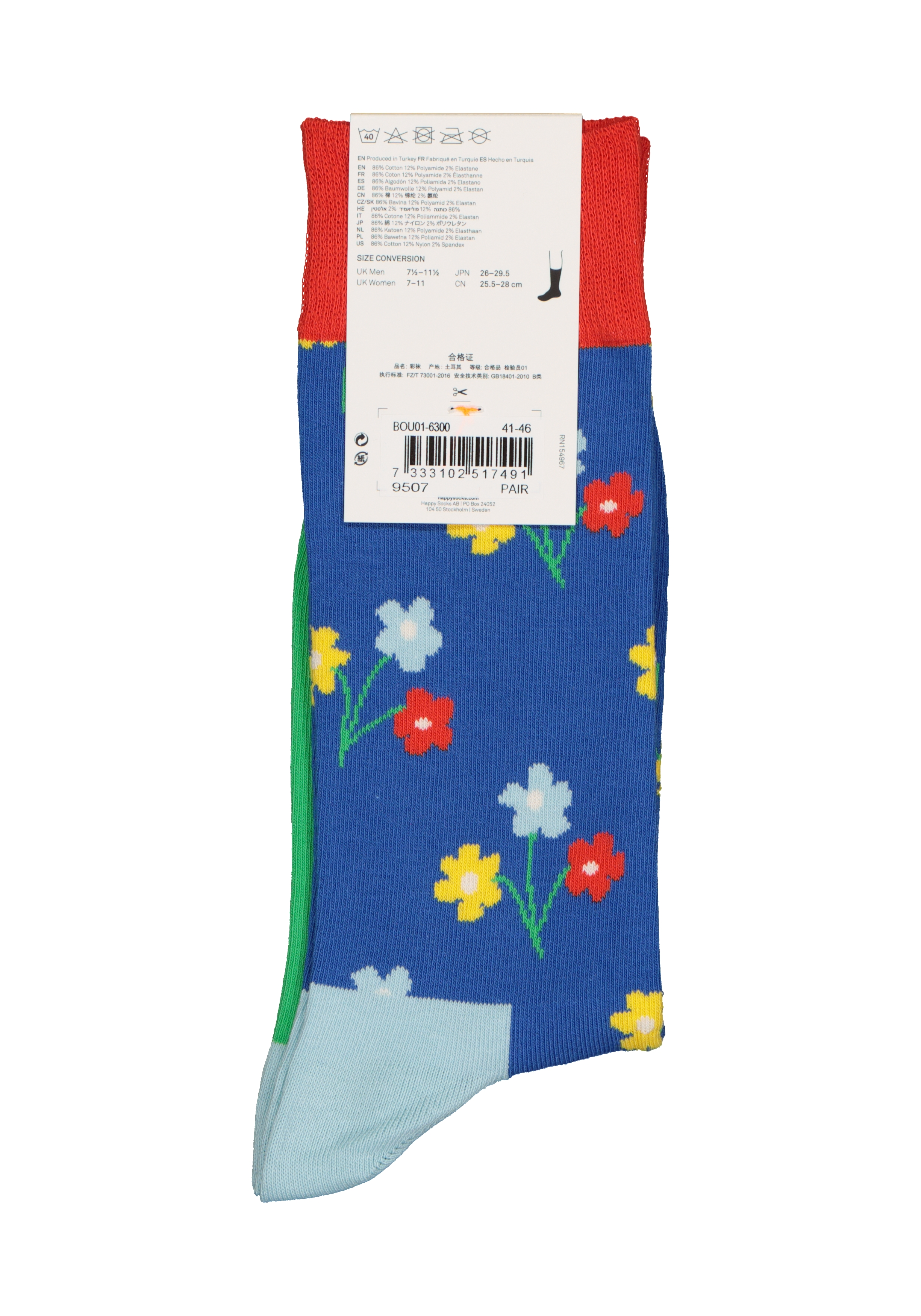 Happy Socks Bouquet Sock, bloemmig blauw