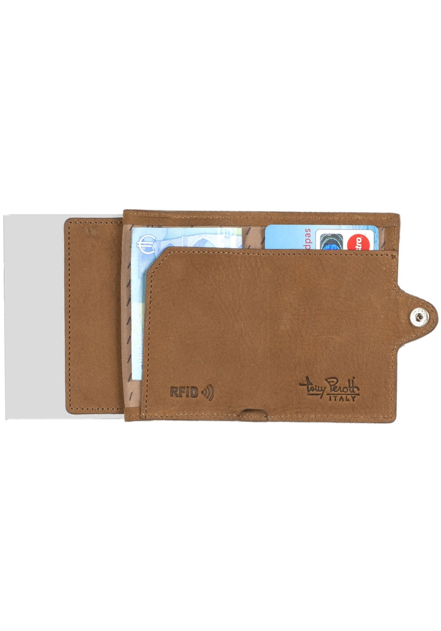 Tony Perotti pasjes RFID portemonnee (6 pasjes) met papiergeldvak, bruin vintage leer