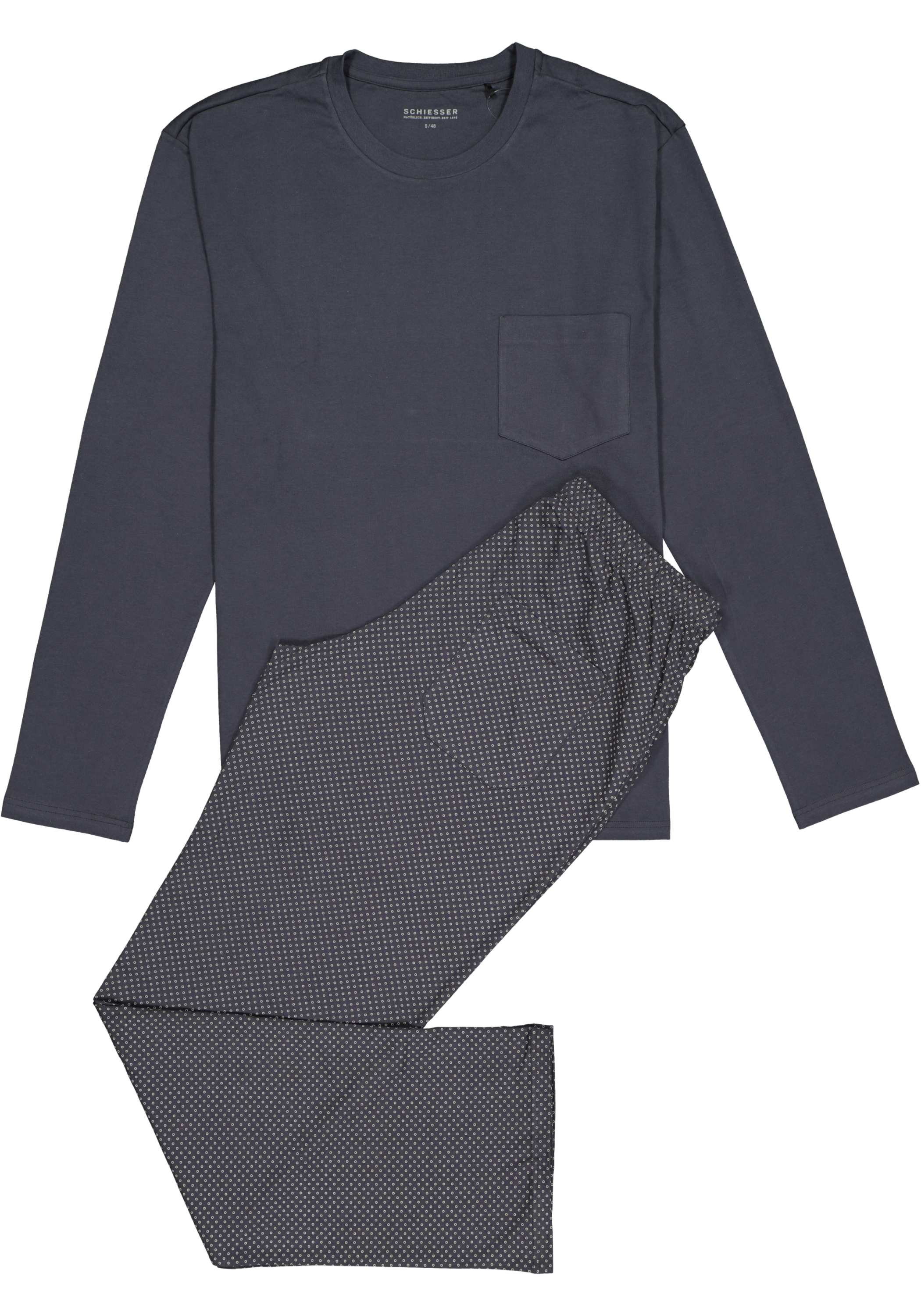 SCHIESSER heren pyjama, O-hals, grijs met dessin broek