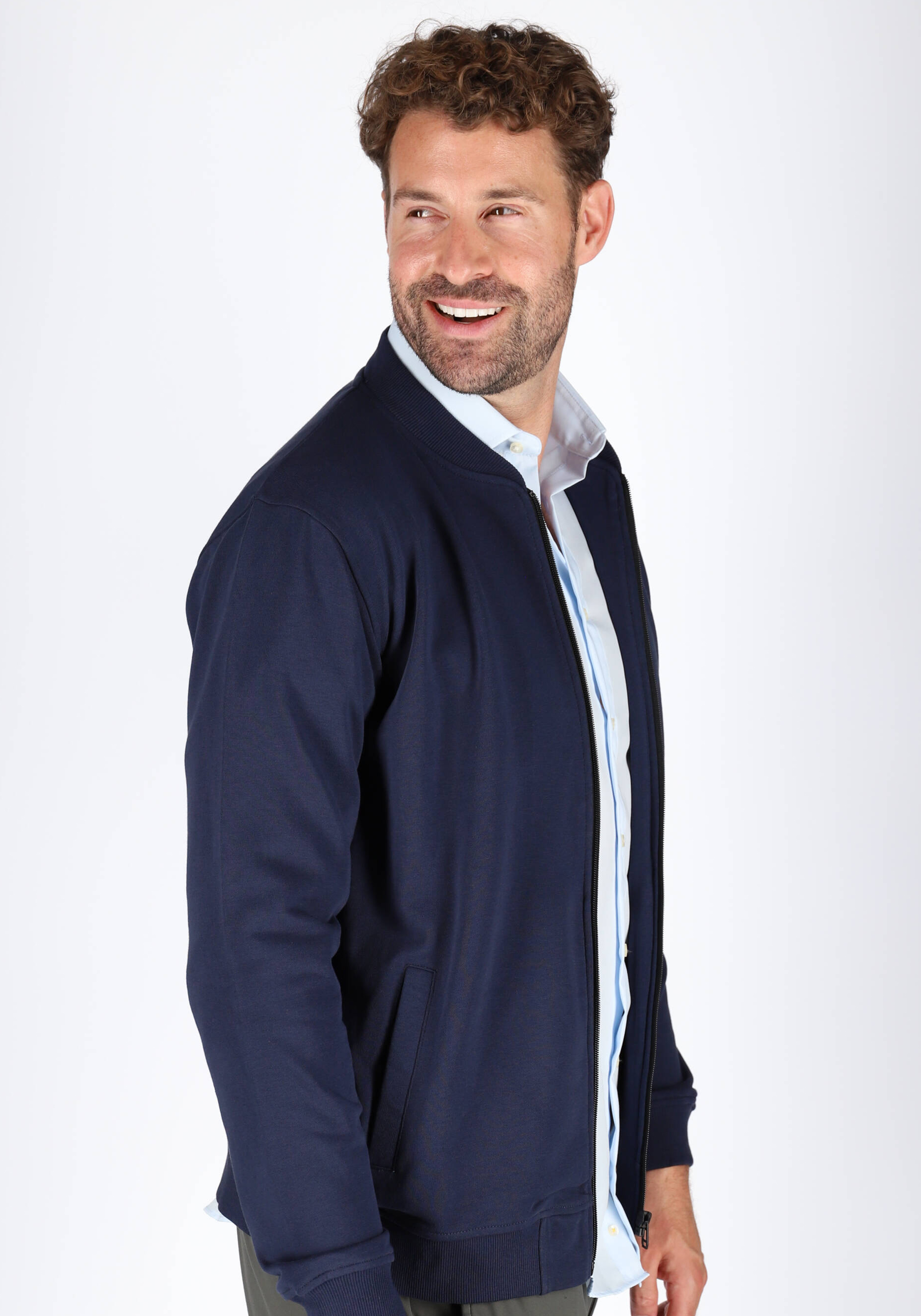 Redmond heren sweatvest katoenmengsel, opstaande kraag, blauw (middeldik)