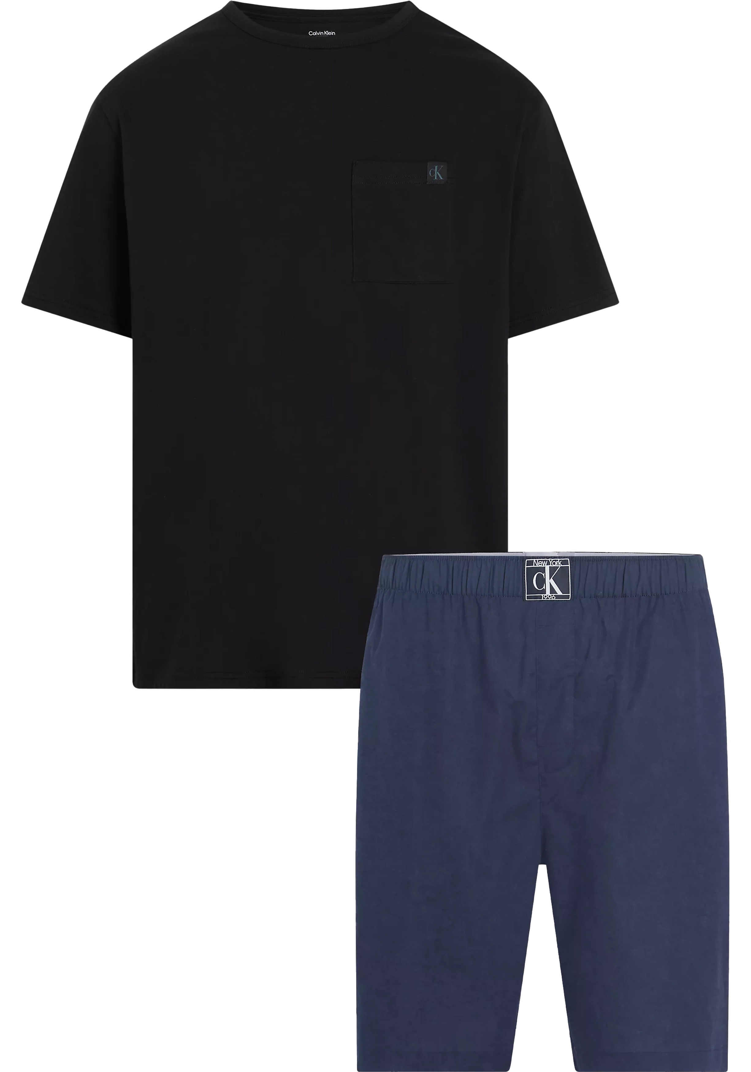 Calvin Klein heren shortama O-hals, zwart shirt met blauwe broek