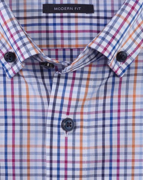 OLYMP Luxor modern fit overhemd, korte mouw, popeline, oranje geruit