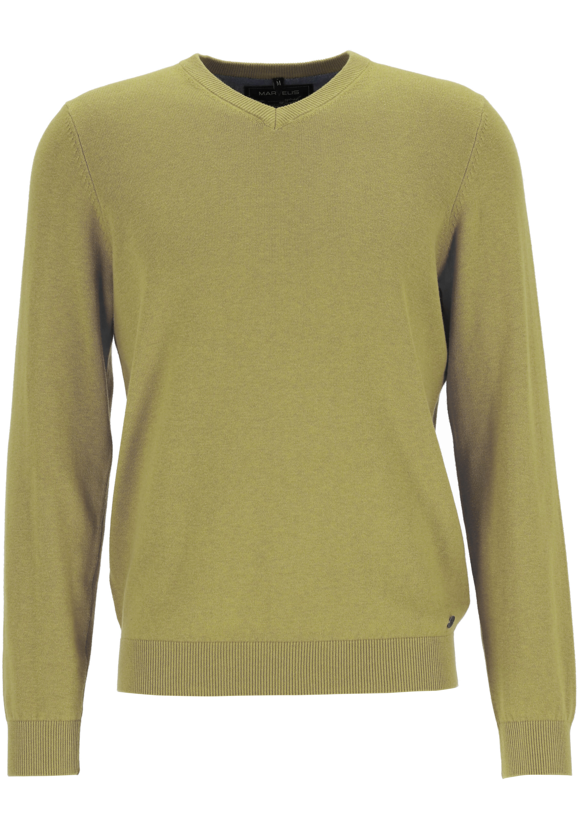 MARVELIS modern fit trui katoen, V-hals, lime groen
