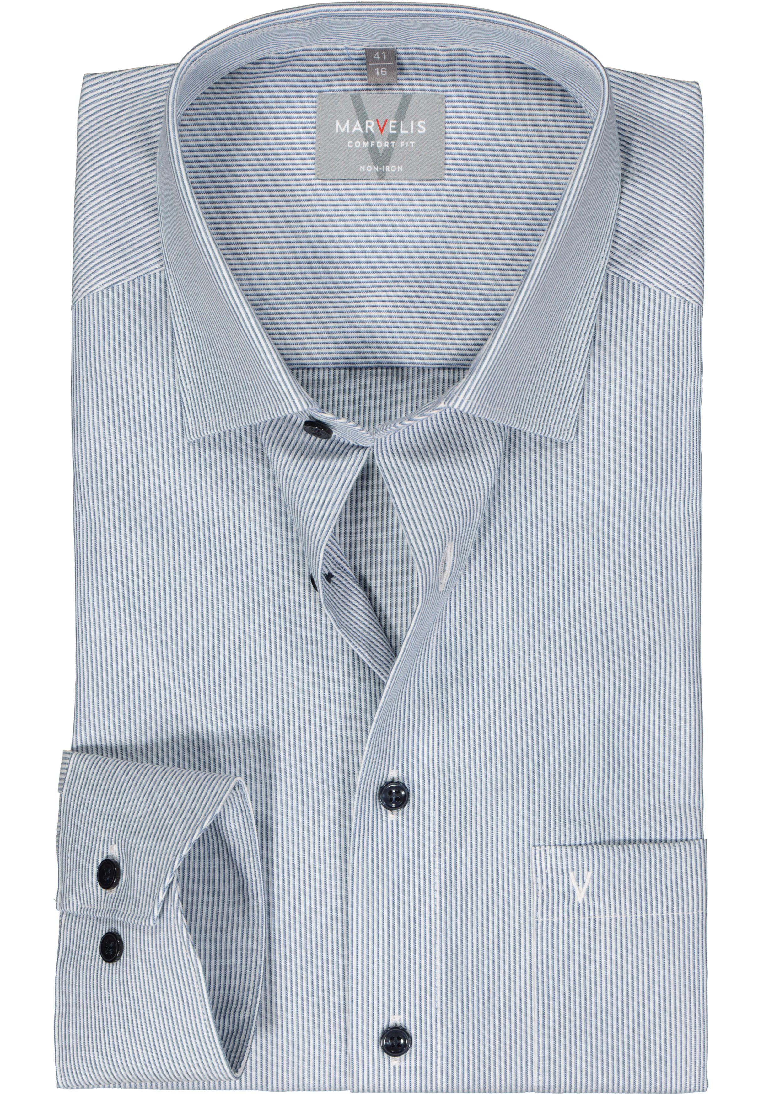MARVELIS comfort fit overhemd, popeline, donkerblauw gestreept