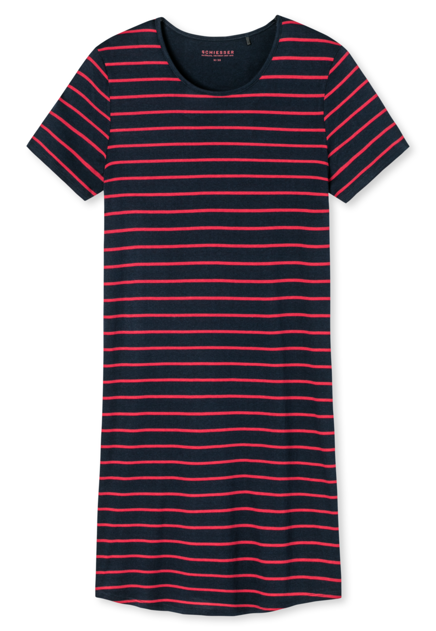 SCHIESSER selected! premium nachthemd, dames zwart-rood gestreept nachthemd met korte mouwen