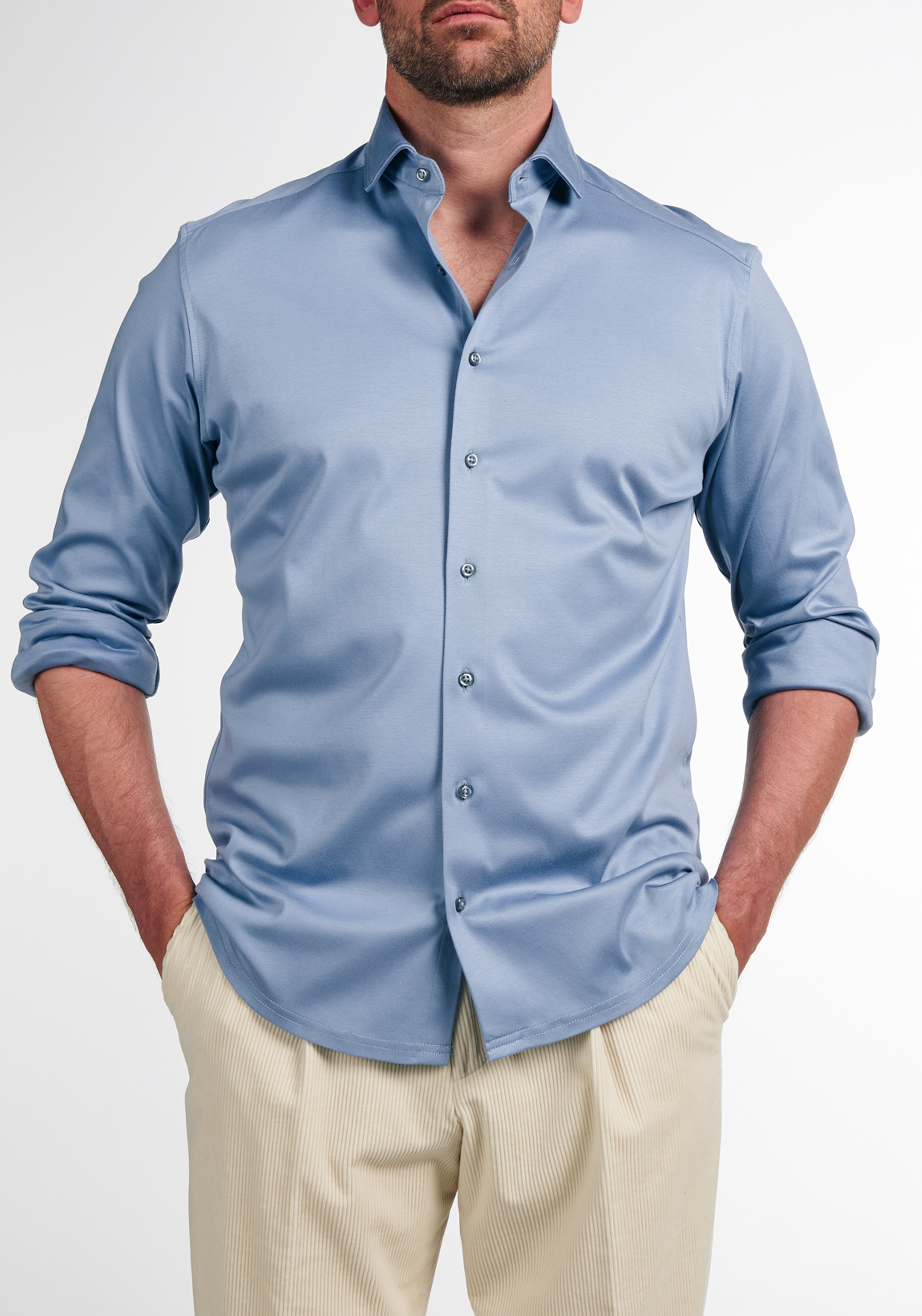 ETERNA modern fit overhemd, jersey, middenblauw