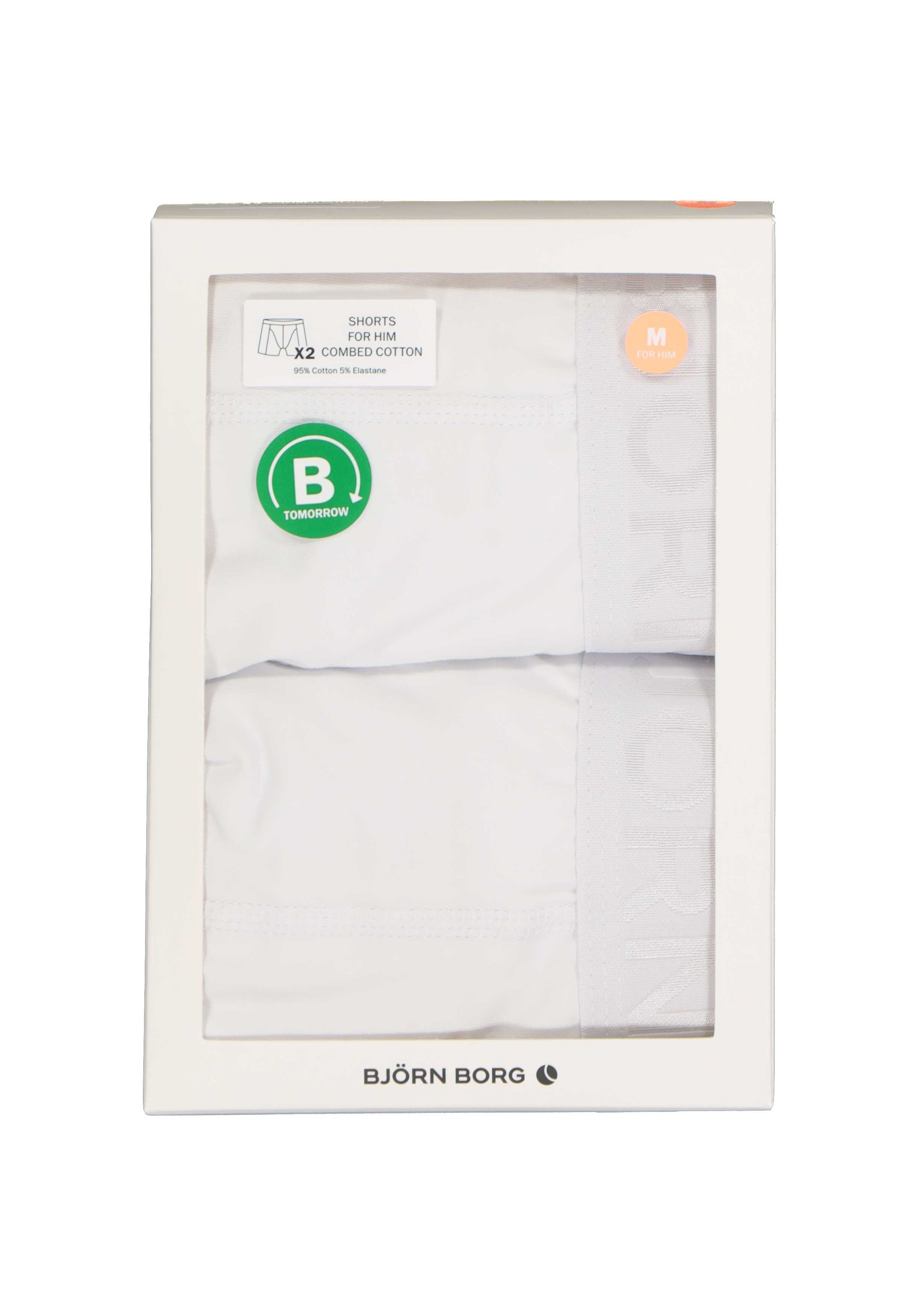Bjorn Borg Solid Cotton Stretch Shorts (2-pack), heren boxers normale lengte, wit