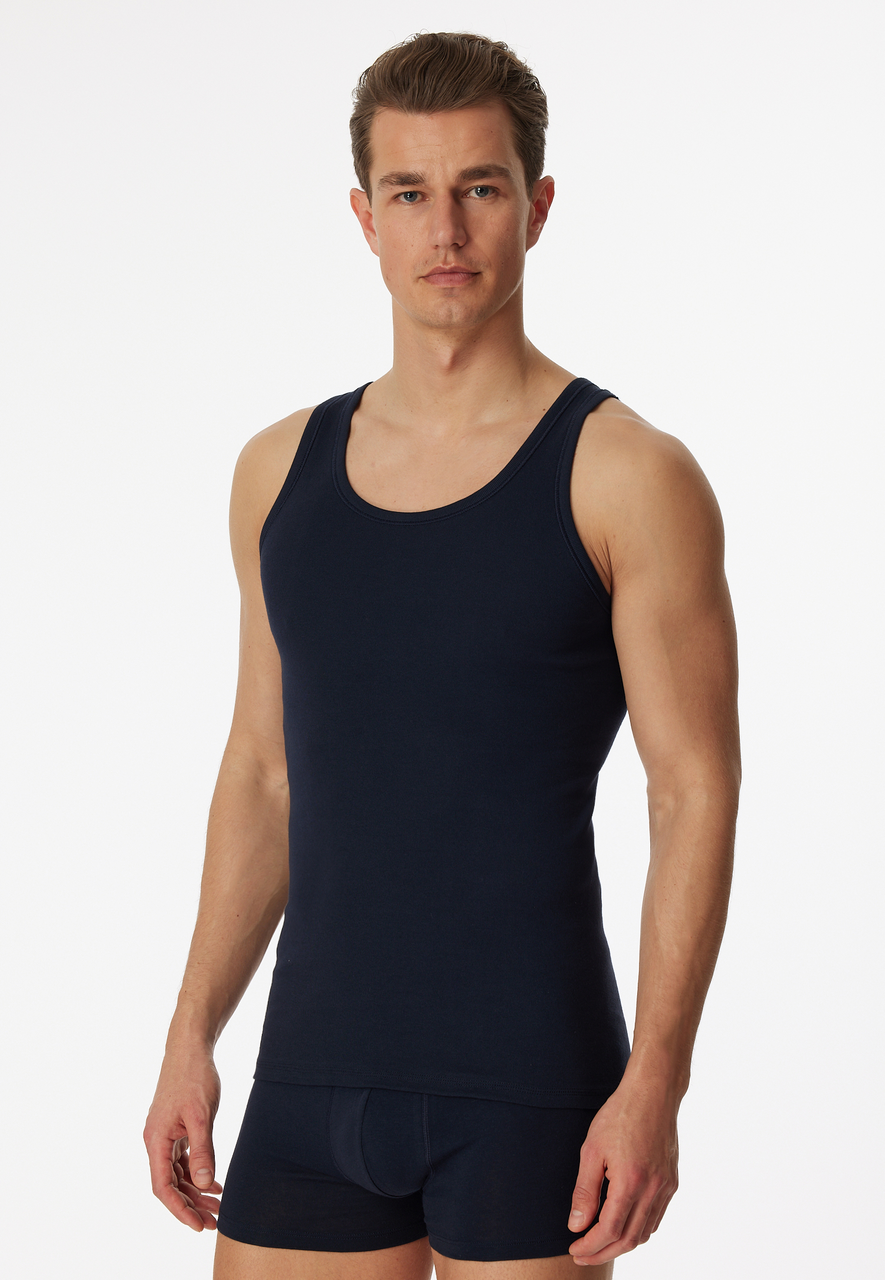 SCHIESSER Cotton Essentials singlet (2-pack), heren onderhemden navy blauw