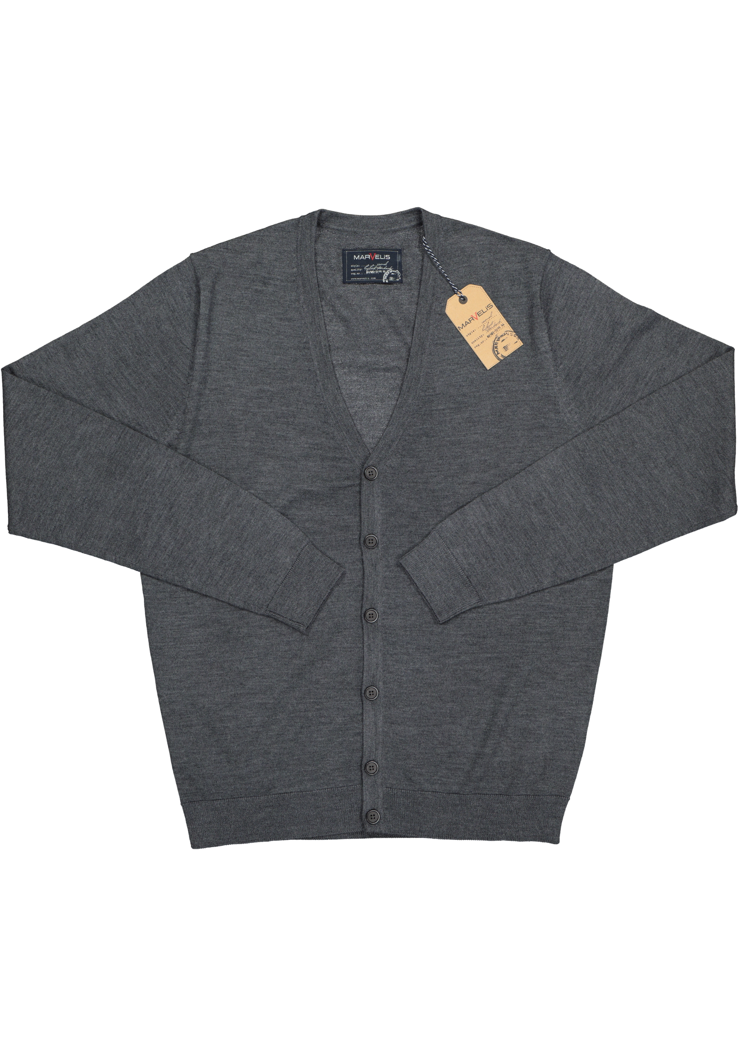 MARVELIS heren vest wol, V-hals, antraciet grijs melange