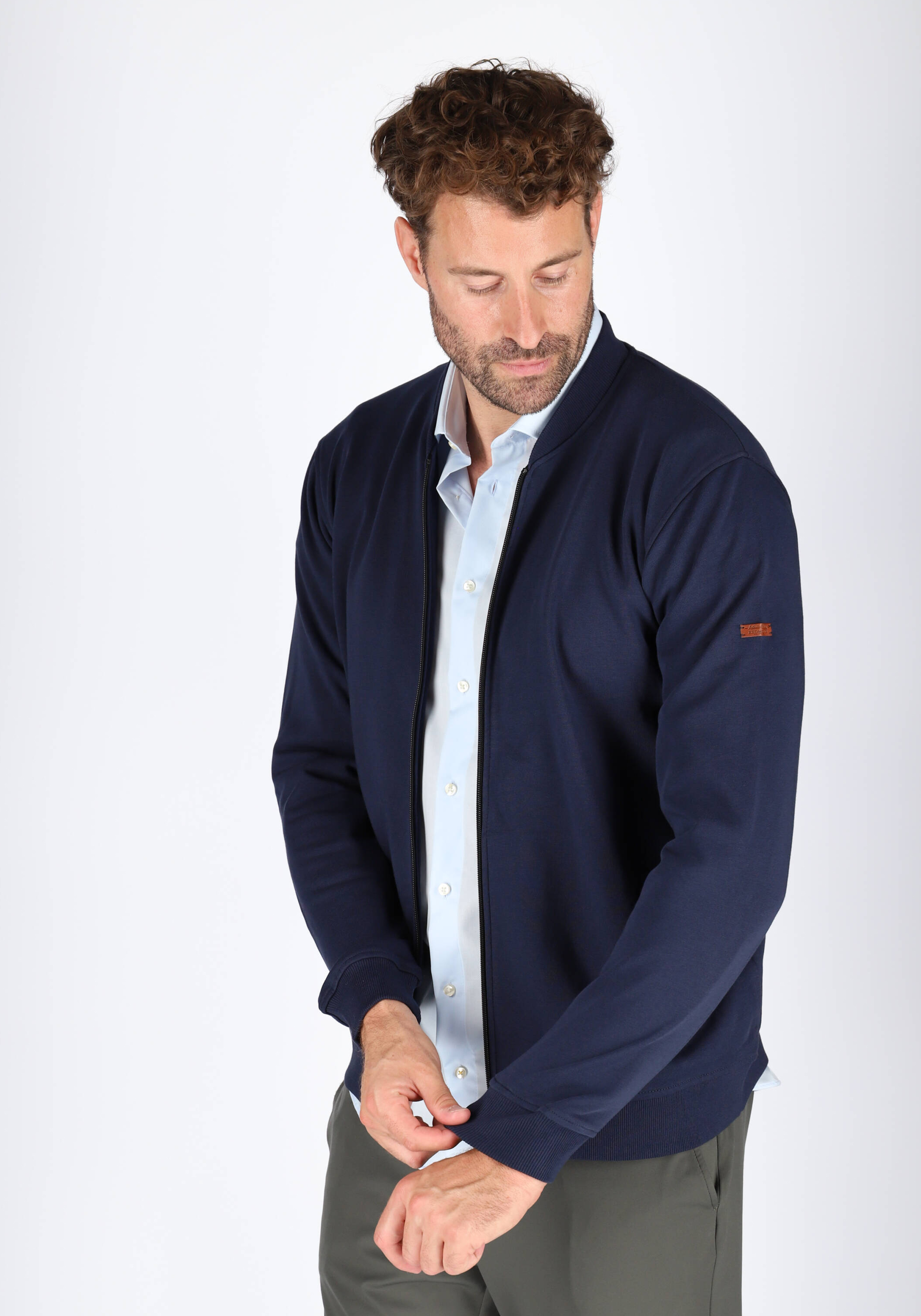 Redmond heren sweatvest katoenmengsel, opstaande kraag, blauw (middeldik)