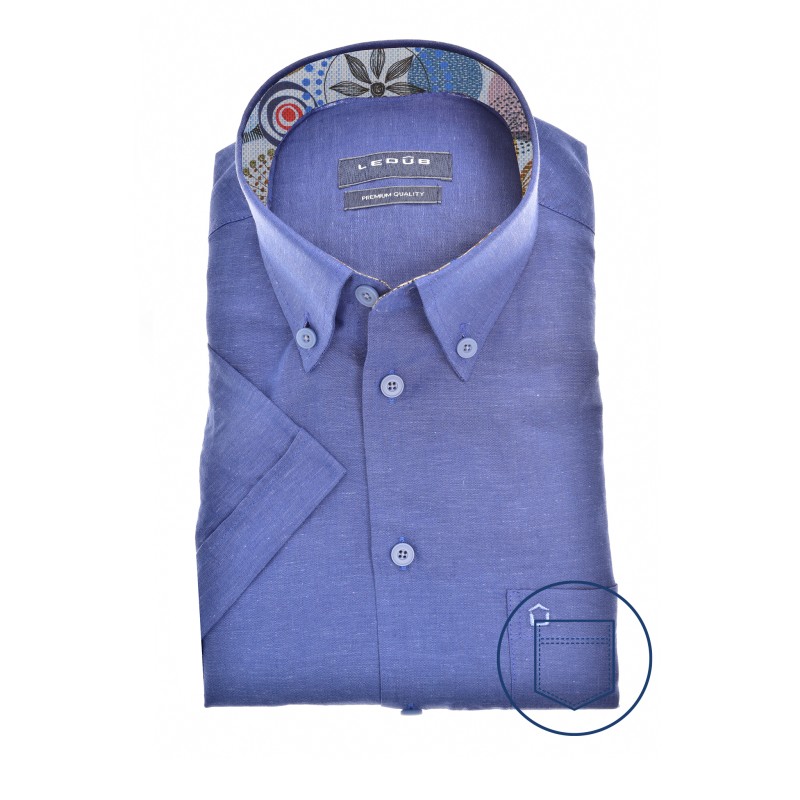 Ledub modern fit overhemd, korte mouw, middenblauw