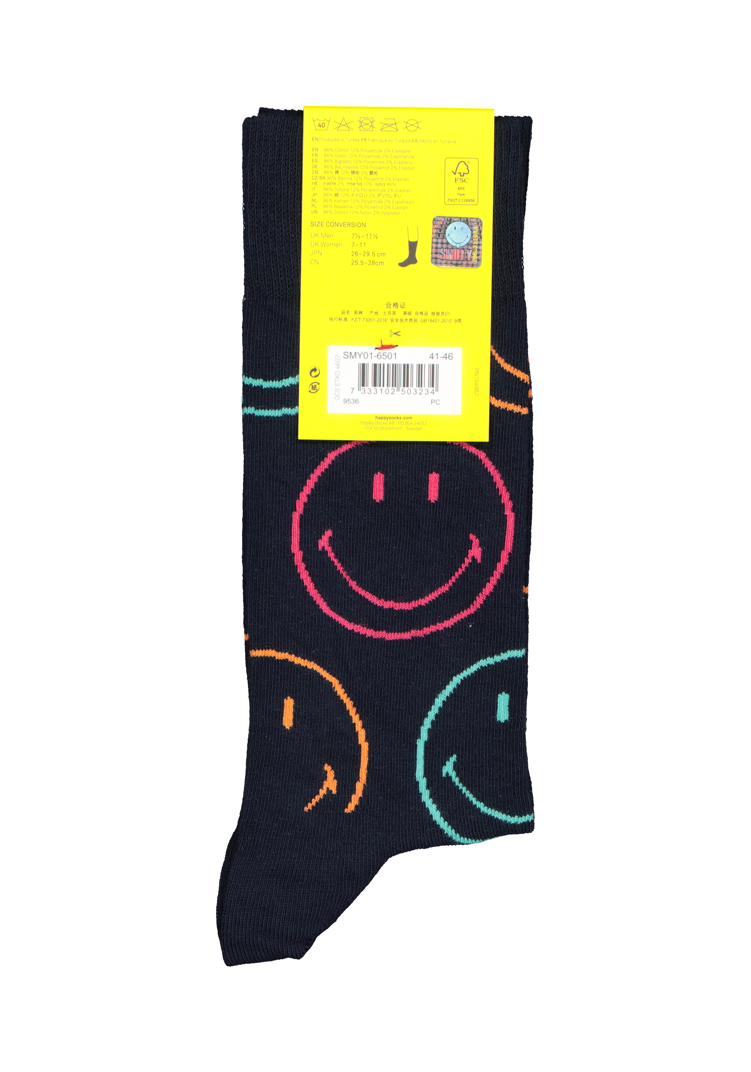 Happy Socks Jumbo Smiley Dot Sock, lachend blauw