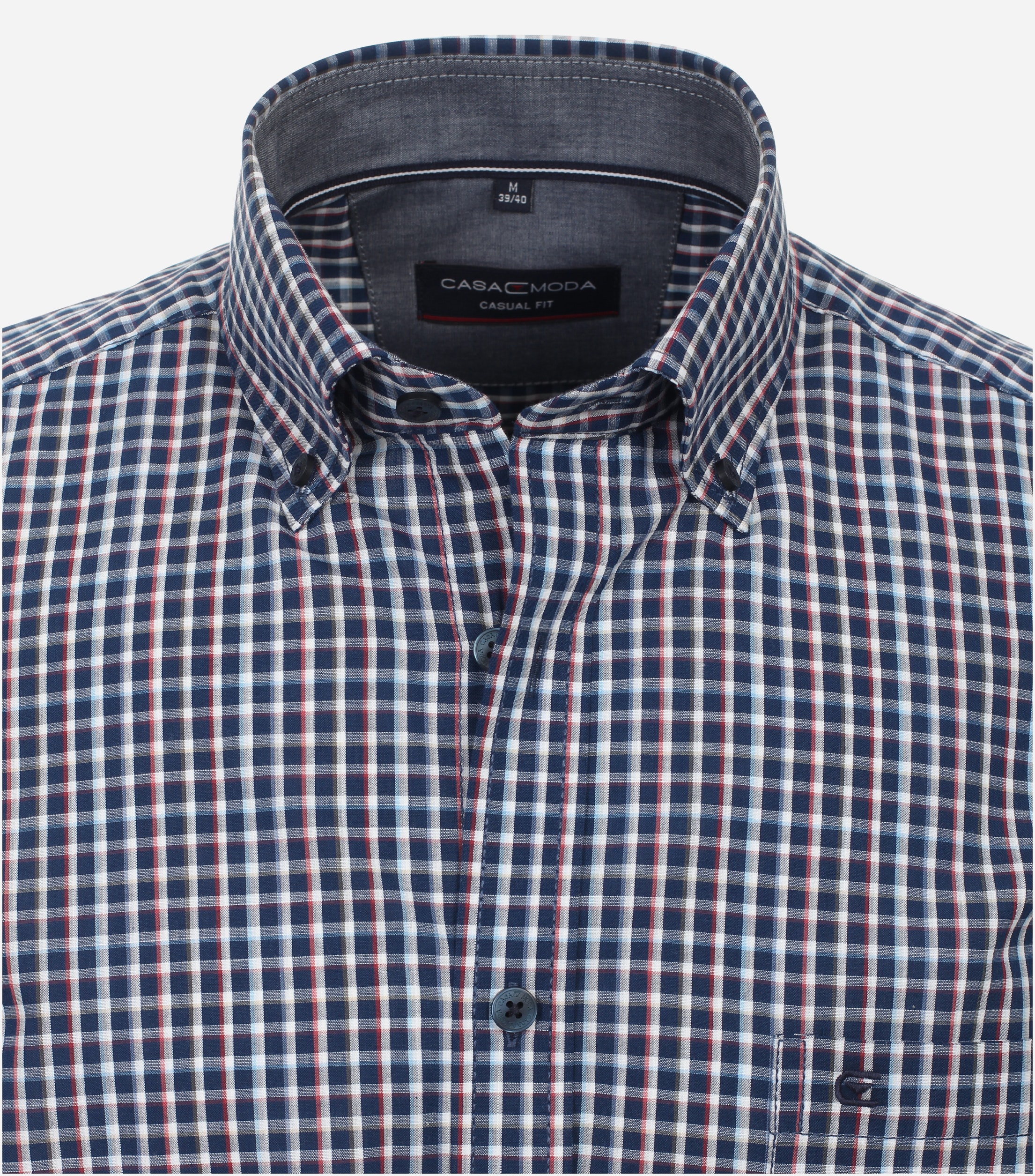 CASA MODA Sport casual fit overhemd, korte mouw, chambray, rood geruit